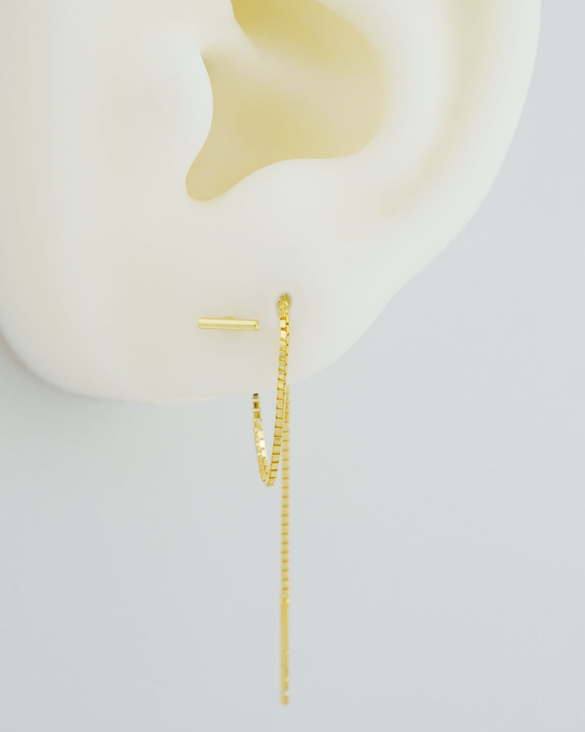 Pair of 5mm Short Bar Head Dangle Threader Earrings in Sterling Silver or Plated Gold, Dainty Dangly Chain, Minimal Delicate Ear Wire