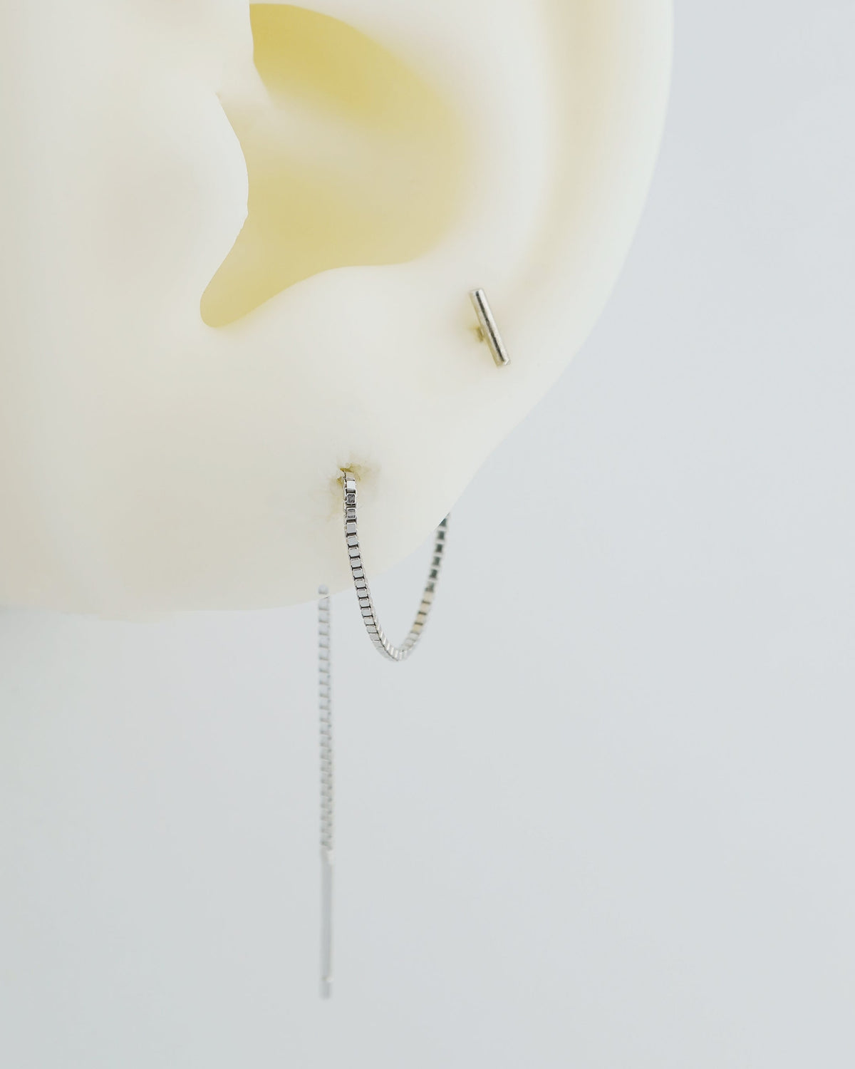 Pair of 5mm Short Bar Head Dangle Threader Earrings in Sterling Silver or Plated Gold, Dainty Dangly Chain, Minimal Delicate Ear Wire