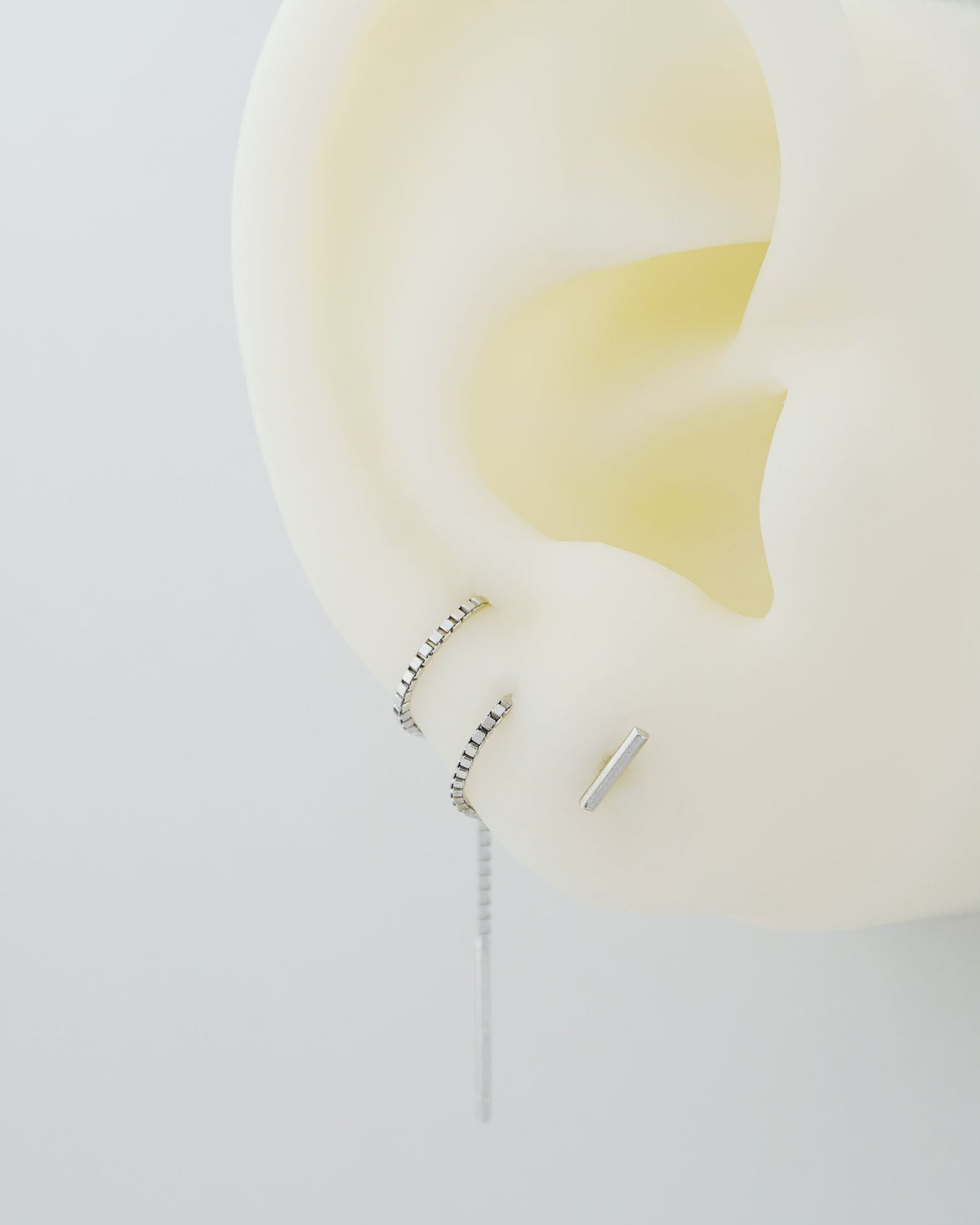 Pair of 5mm Short Bar Head Dangle Threader Earrings in Sterling Silver or Plated Gold, Dainty Dangly Chain, Minimal Delicate Ear Wire