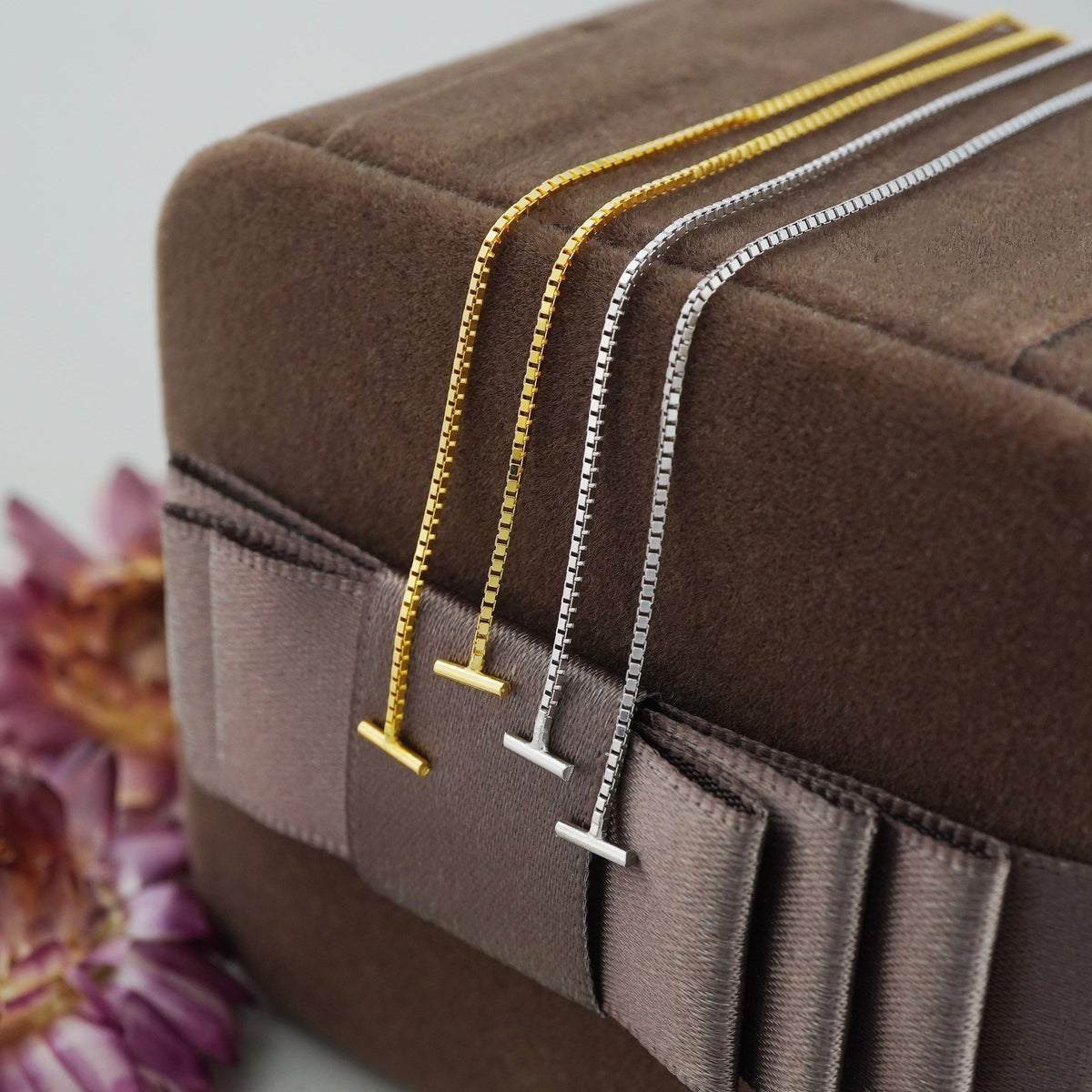 Pair of 5mm Short Bar Head Dangle Threader Earrings in Sterling Silver or Plated Gold, Dainty Dangly Chain, Minimal Delicate Ear Wire