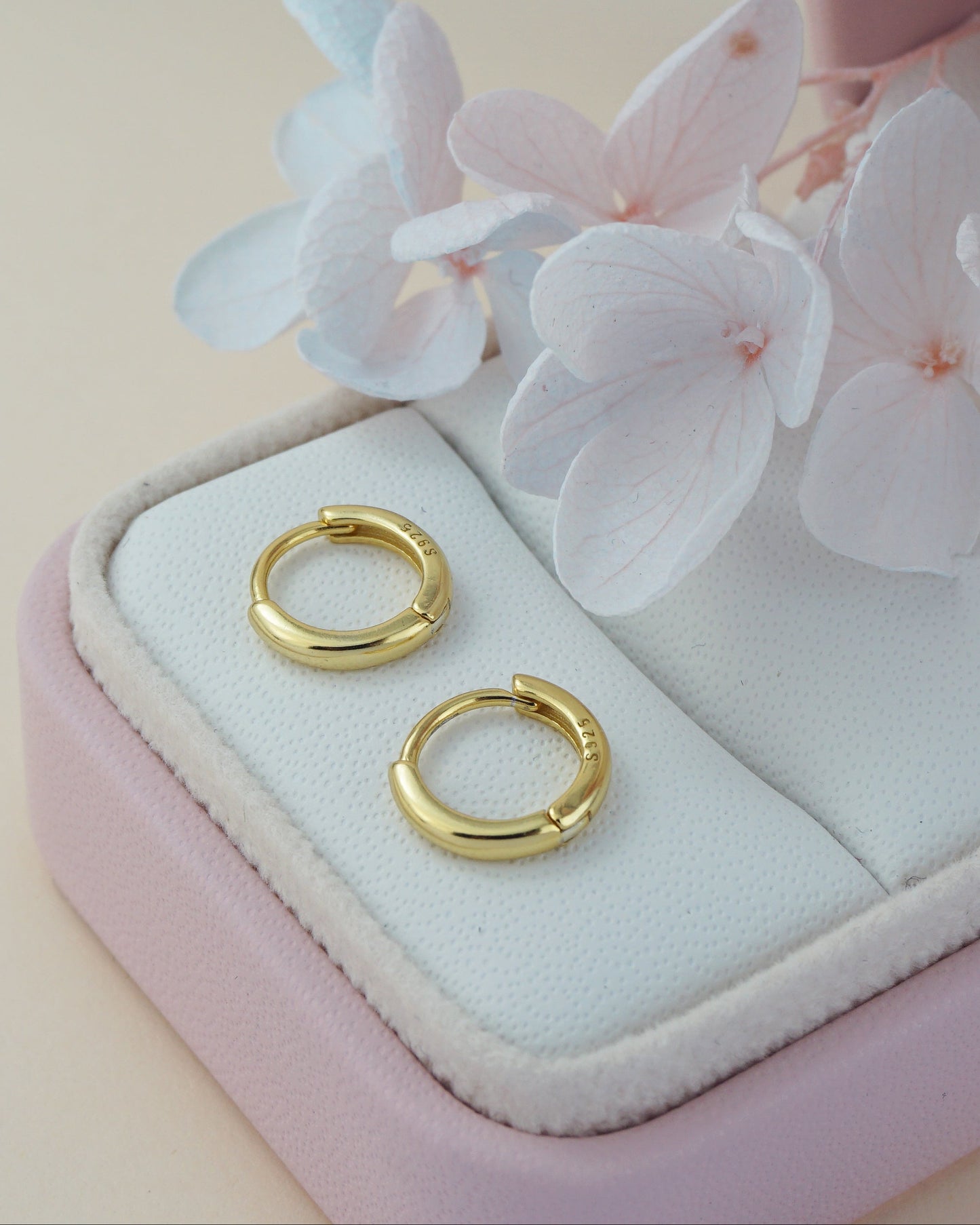 Pair of Tiny Round Edge Sterling Silver Huggie Hoop Earrings in Rhodium or 18ct Gold Plated, 2 Sizes