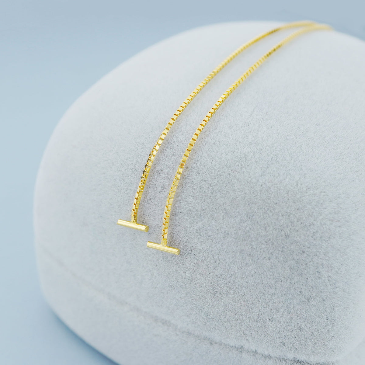 Pair of 5mm Short Bar Head Dangle Threader Earrings in Sterling Silver or Plated Gold, Dainty Dangly Chain, Minimal Delicate Ear Wire