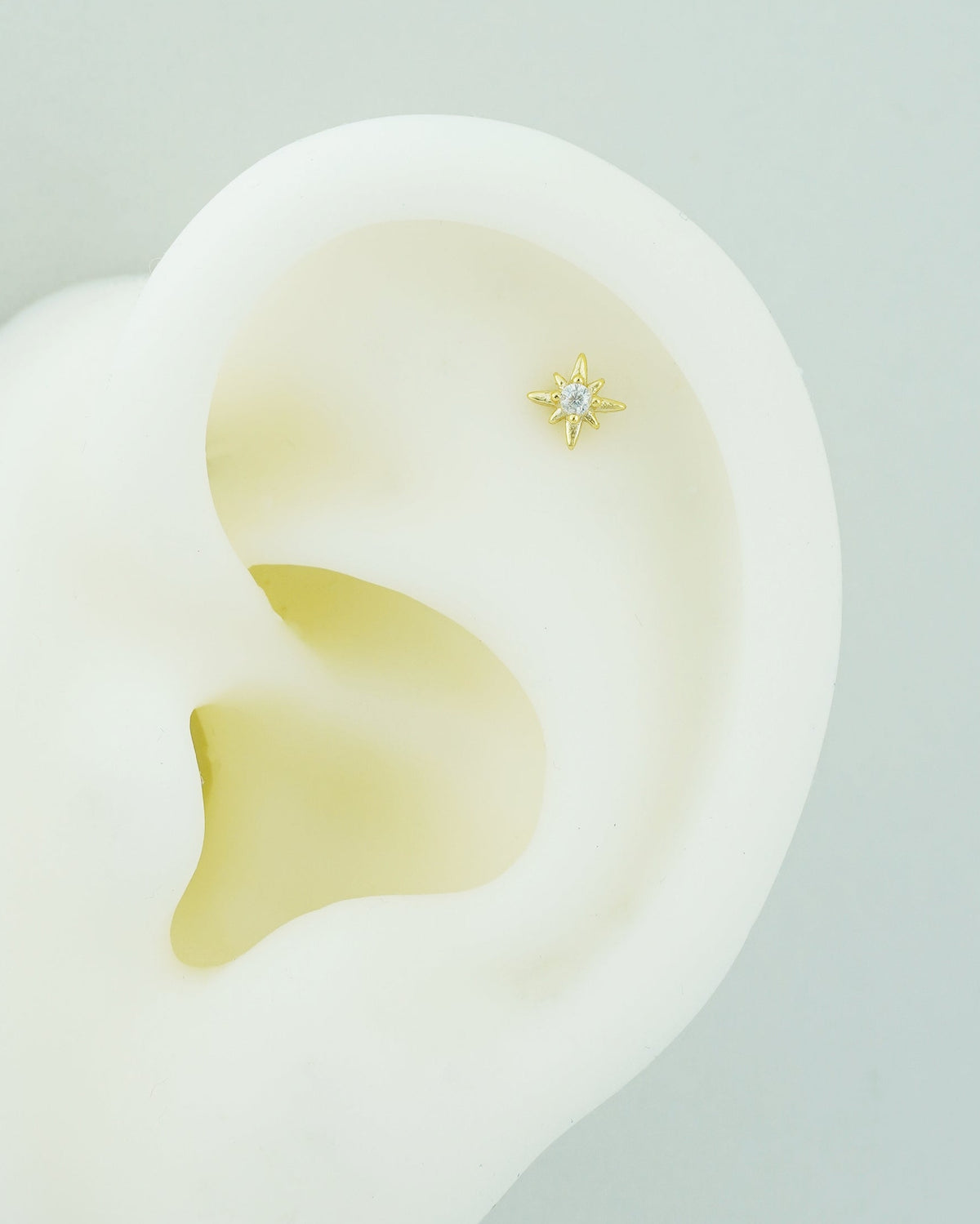 1 pc of CZ / Fire Opal Starburst Stud Earring in Gold Plated Sterling Silver, Delicate Stacking Cartilage Helix Lobe Piercing