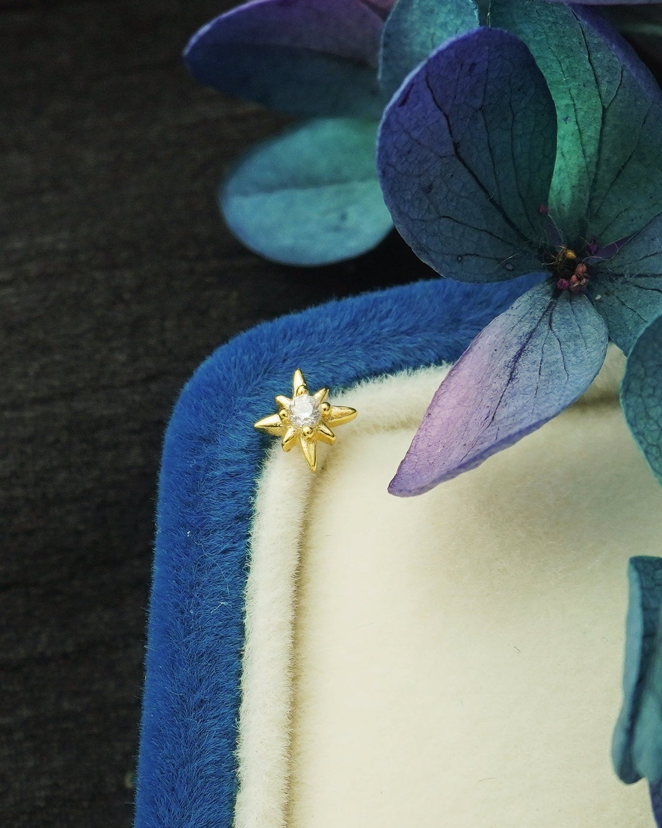 1 pc of Starburst Flat Screw Back Stud Earring with Sparkly CZ in Sterling Silver or 18ct Gold Plated, Mini Tragus Cartilage Piercing