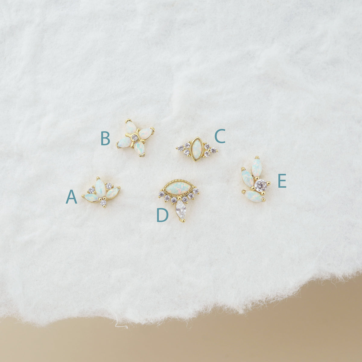 1 pc of Opal & CZ Stud Earring in 18ct Gold Plated over Sterling Silver, Tragus Cartilage Piercing Jewelry
