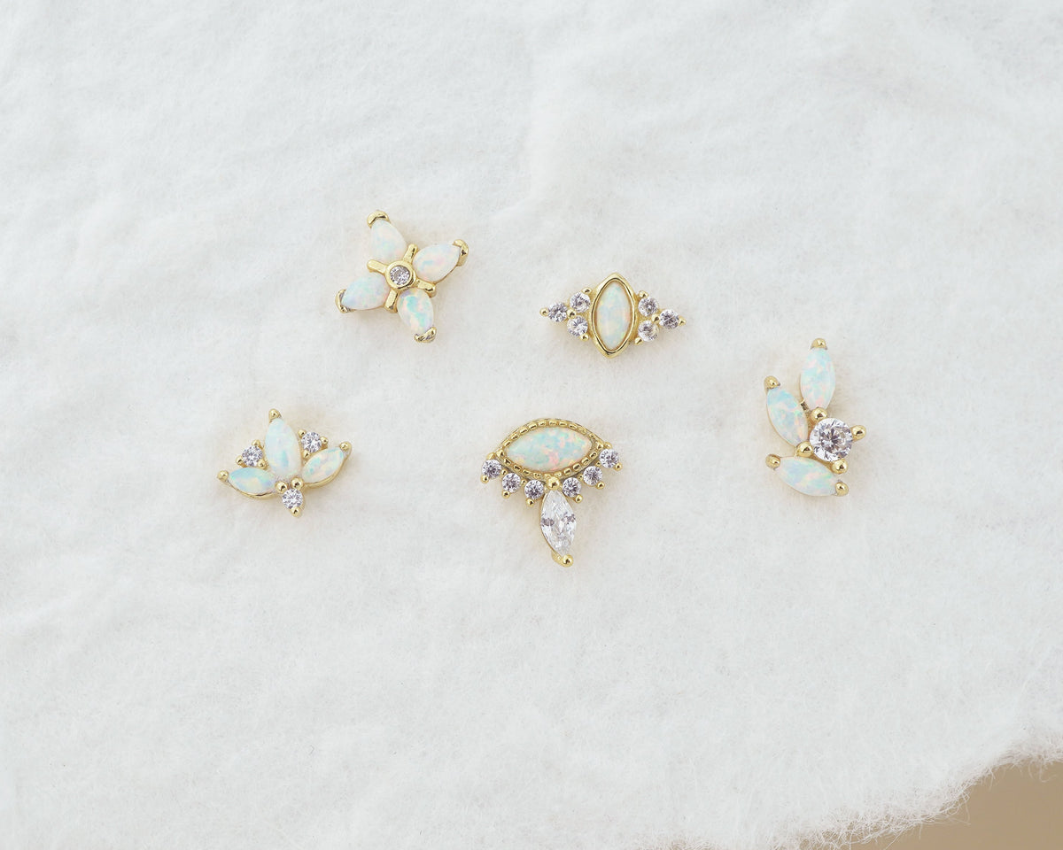 1 pc of Opal & CZ Stud Earring in 18ct Gold Plated over Sterling Silver, Tragus Cartilage Piercing Jewelry
