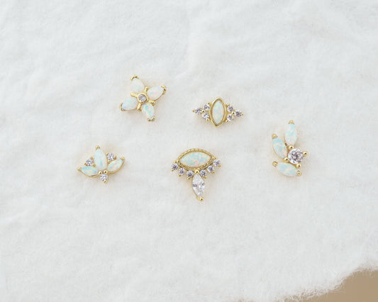 1 pc of Opal & CZ Stud Earring in 18ct Gold Plated over Sterling Silver, Tragus Cartilage Piercing Jewelry