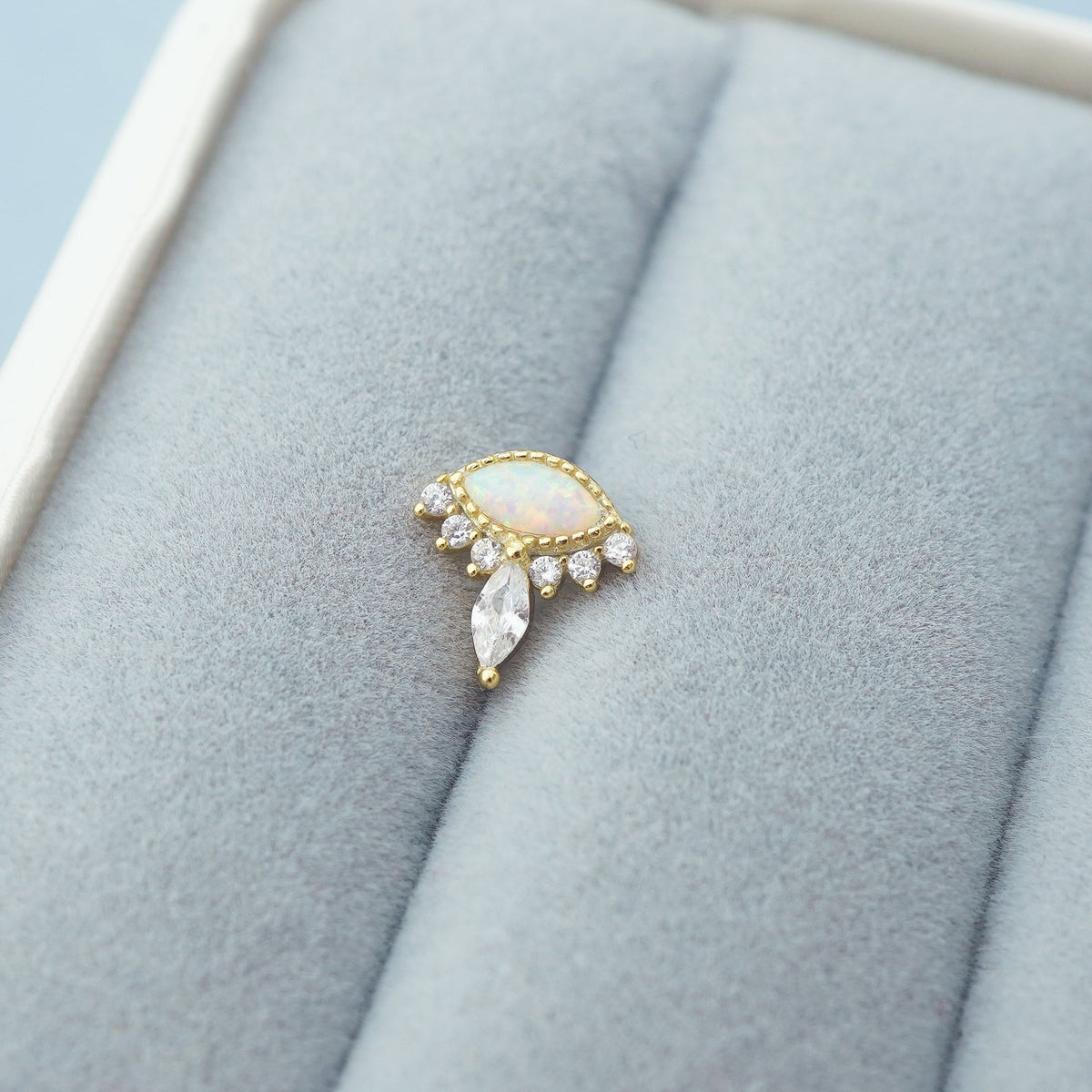 1 pc of Marquise Opal & CZ Stud Earring in 18ct Gold Plated over Sterling Silver, Tragus Cartilage Piercing Jewelry