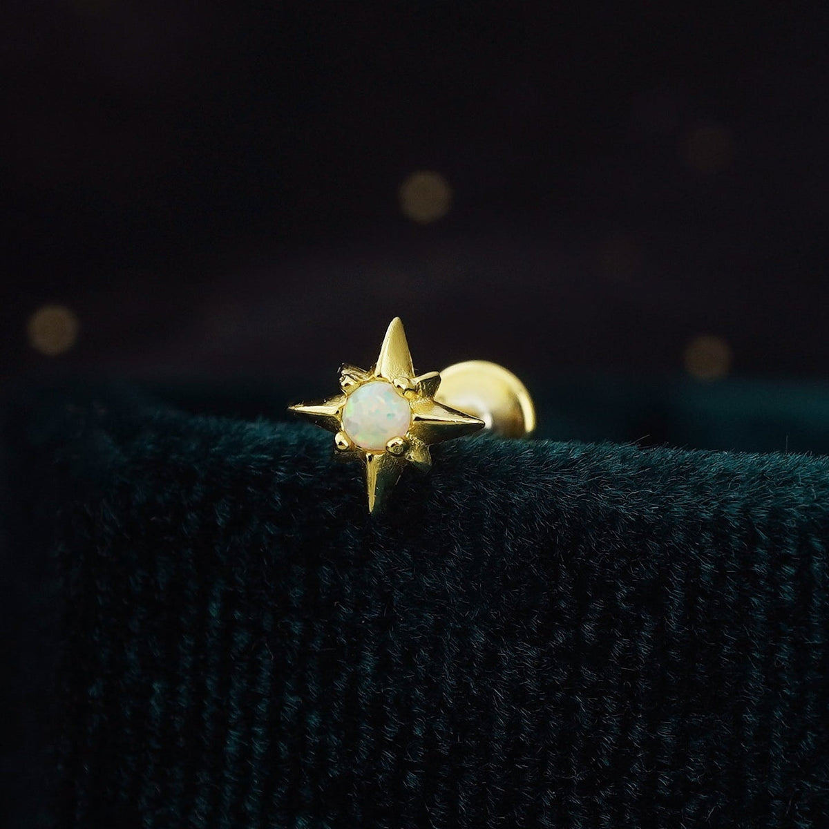 1 pc of CZ / Fire Opal Starburst Stud Earring in Gold Plated Sterling Silver, Delicate Stacking Cartilage Helix Lobe Piercing