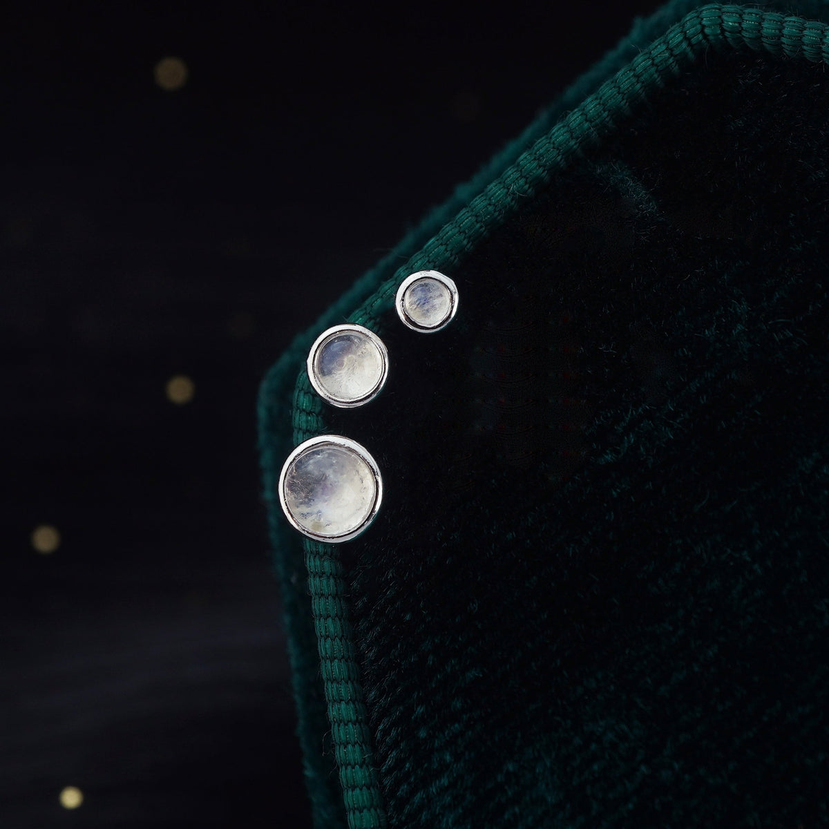1 pc of Natural Moonstone Cabochon Stud Earring in White Gold Plated over Sterling Silver, Dainty 2/3/4mm Bezel Stone, Lobe Helix Tragus