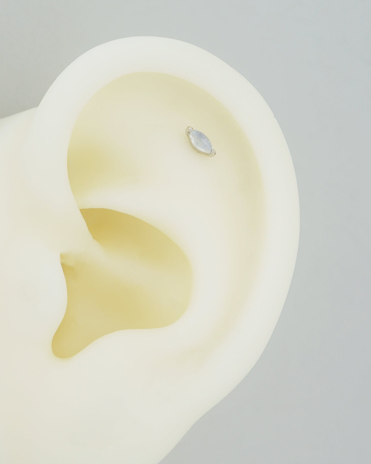 1 pc of Moonstone Stud Earring in White Gold Plated over Sterling Silver,  Marquise / Kite Shape Gemstone, Dainty Lobe Helix Tragus Jewelry
