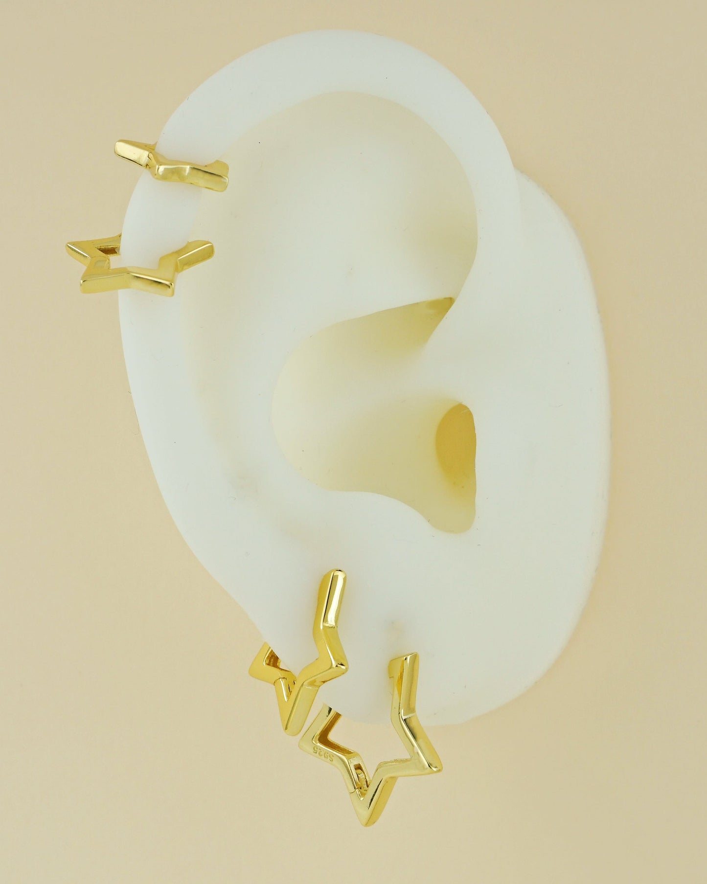 Pair of Star Huggie Hoop Earring in Sterling Silver or Plated Gold | 4 Loop Sizes Available