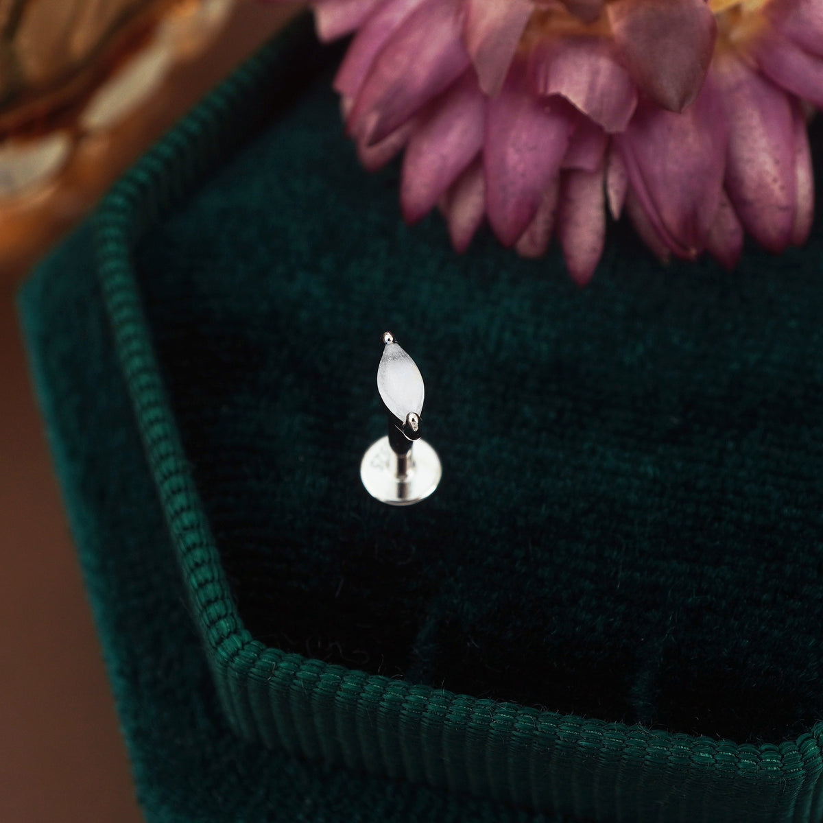 1 pc of Moonstone Stud Earring in White Gold Plated over Sterling Silver,  Marquise / Kite Shape Gemstone, Dainty Lobe Helix Tragus Jewelry