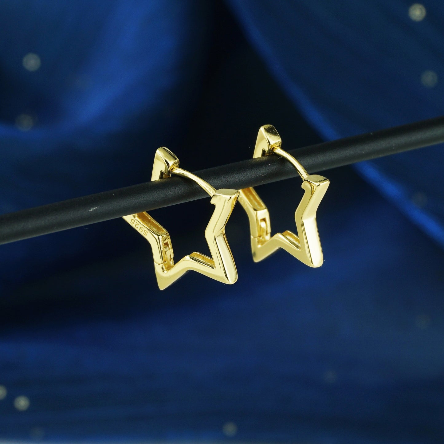 Pair of Star Huggie Hoop Earring in Sterling Silver or Plated Gold | 4 Loop Sizes Available