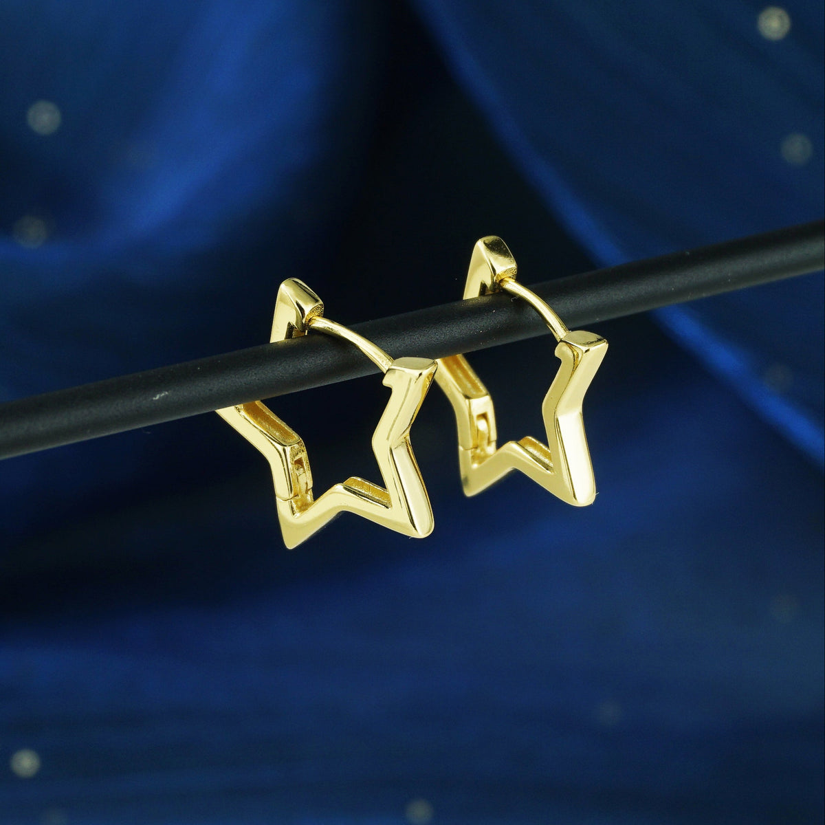 Pair of Brass Star Huggie Hoop Earrings in Silver or Gold Finish, 4 Loop Sizes Available