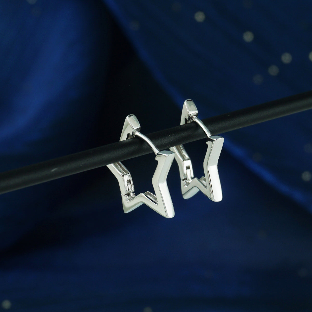 Pair of Brass Star Huggie Hoop Earrings in Silver or Gold Finish, 4 Loop Sizes Available