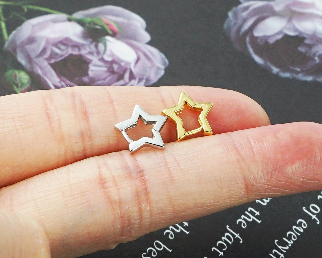 Pair of Star Huggie Hoop Earring in Sterling Silver or Plated Gold | 4 Loop Sizes Available