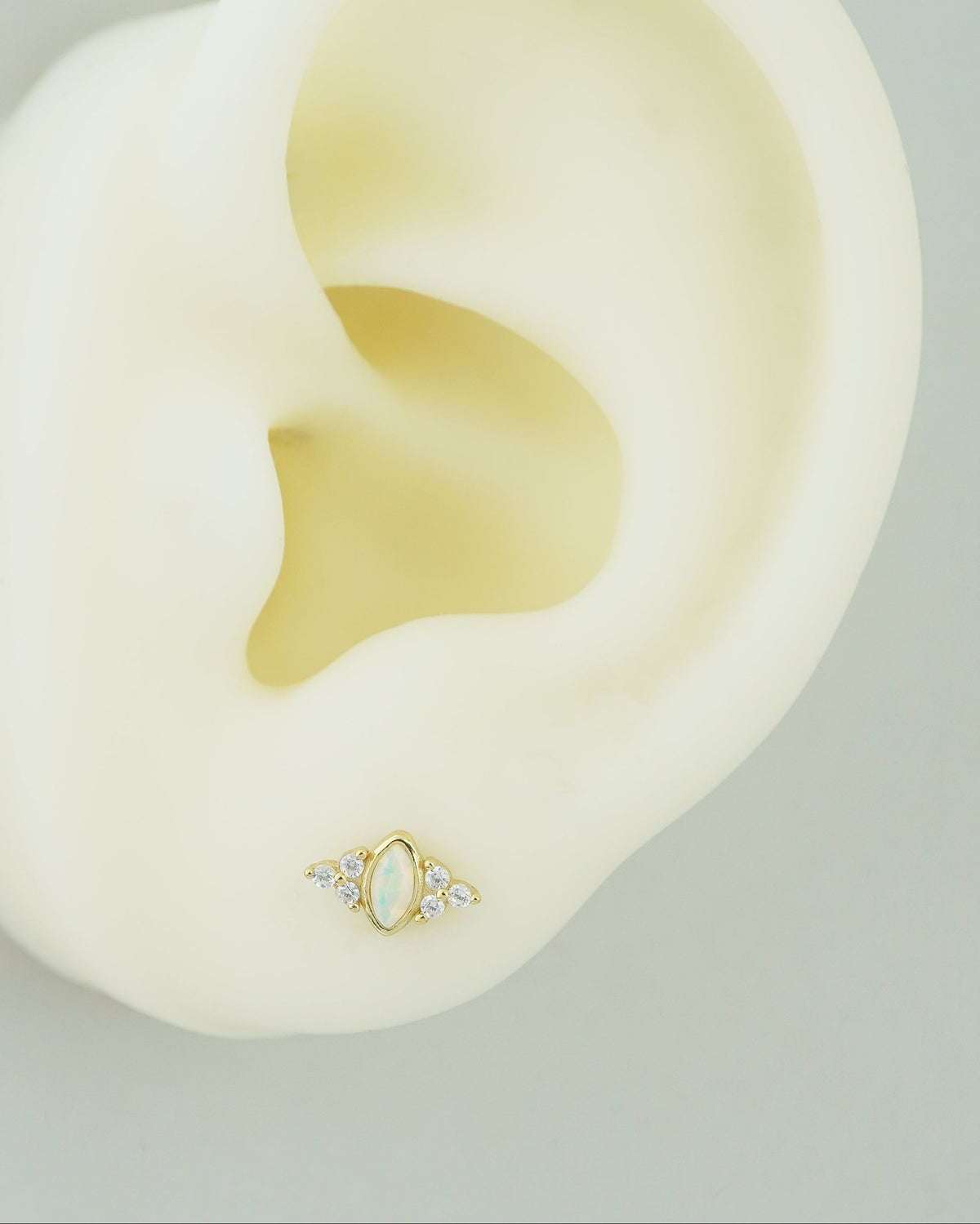 1 pc of Opal & CZ Stud Earring in 18ct Gold Plated over Sterling Silver, Tragus Cartilage Piercing Jewelry