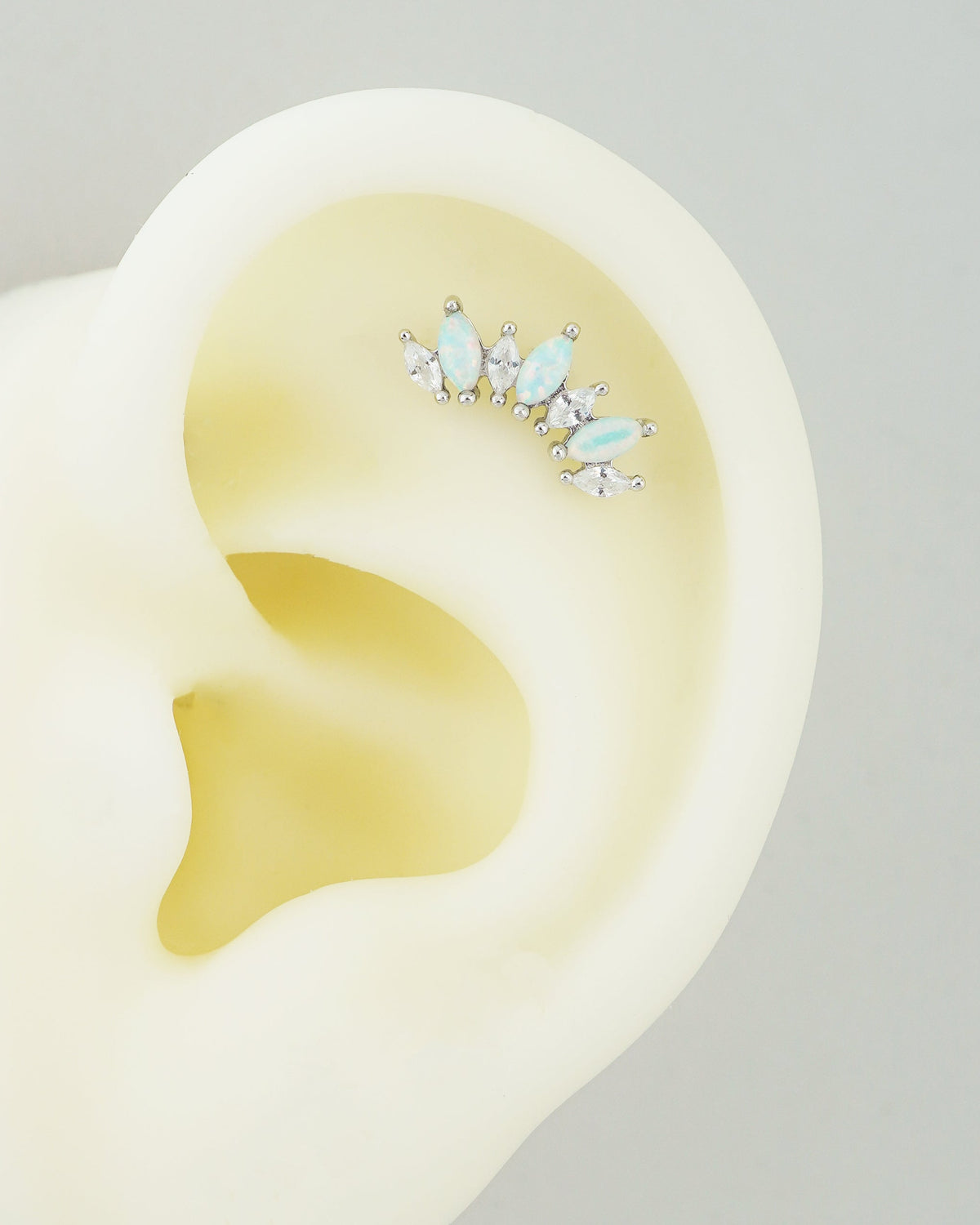 1 pc of Marquise Opal / Blue CZ Stud Earring in White Gold Plated over Sterling Silver, 16G Lobe Tragus Cartilage Piercing Jewelry