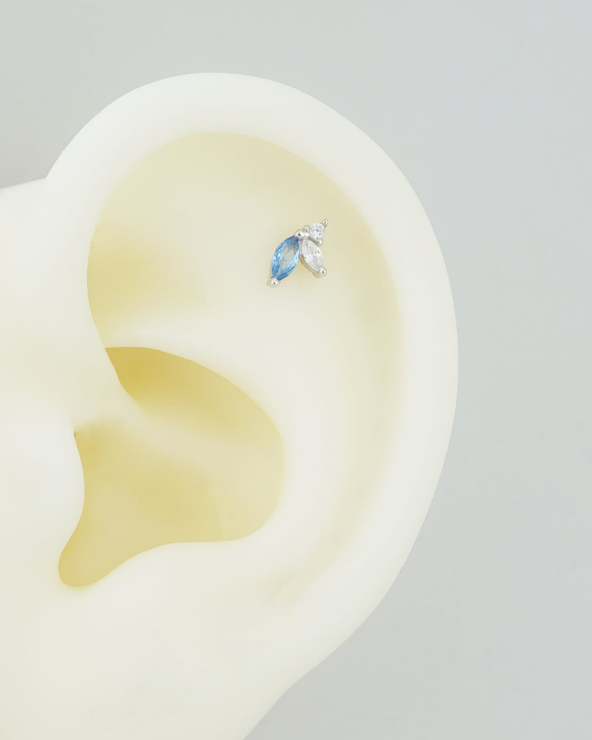 1 pc of Marquise Opal / Blue CZ Stud Earring in White Gold Plated over Sterling Silver, 16G Lobe Tragus Cartilage Piercing Jewelry