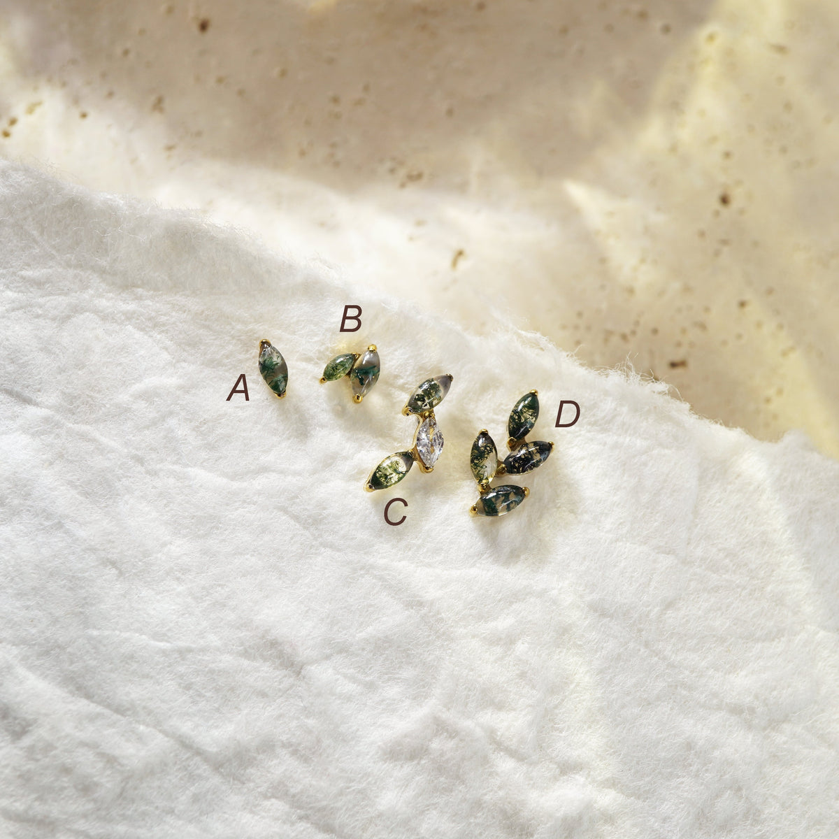 1 pc of F136 Titanium Natural Green Moss Agate Marquise Stud Earring, 16G Helix Lobe Tragus Conch Cartilage Piercing Jewellery, Gift for Her