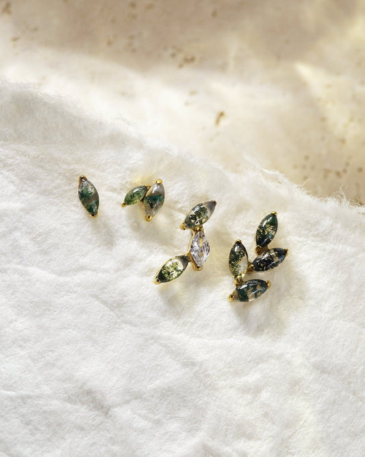 1 pc of F136 Titanium Natural Green Moss Agate Marquise Stud Earring, 16G Helix Lobe Tragus Conch Cartilage Piercing Jewellery, Gift for Her