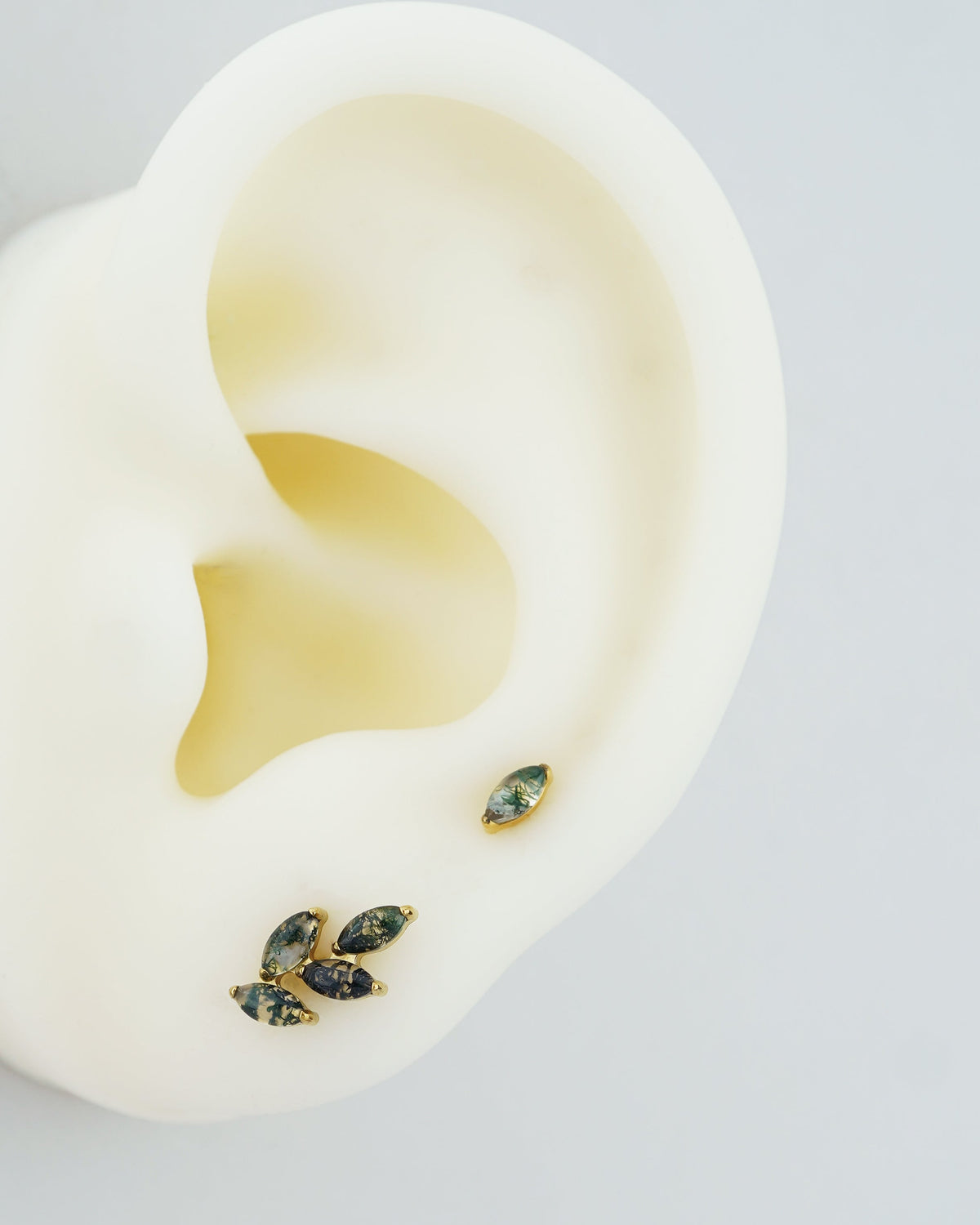 1 pc of F136 Titanium Natural Green Moss Agate Marquise Stud Earring, 16G Helix Lobe Tragus Conch Cartilage Piercing Jewellery, Gift for Her