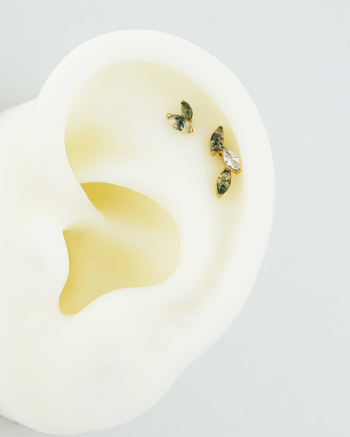 1 pc of F136 Titanium Natural Green Moss Agate Marquise Stud Earring, 16G Helix Lobe Tragus Conch Cartilage Piercing Jewellery, Gift for Her