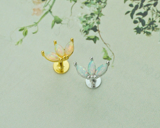 Triple Marquise Fire Opal Sterling Silver Stud Earring in Rhodium or 18ct Gold Plated, Opulent Trio Gem Stacking Jewelry