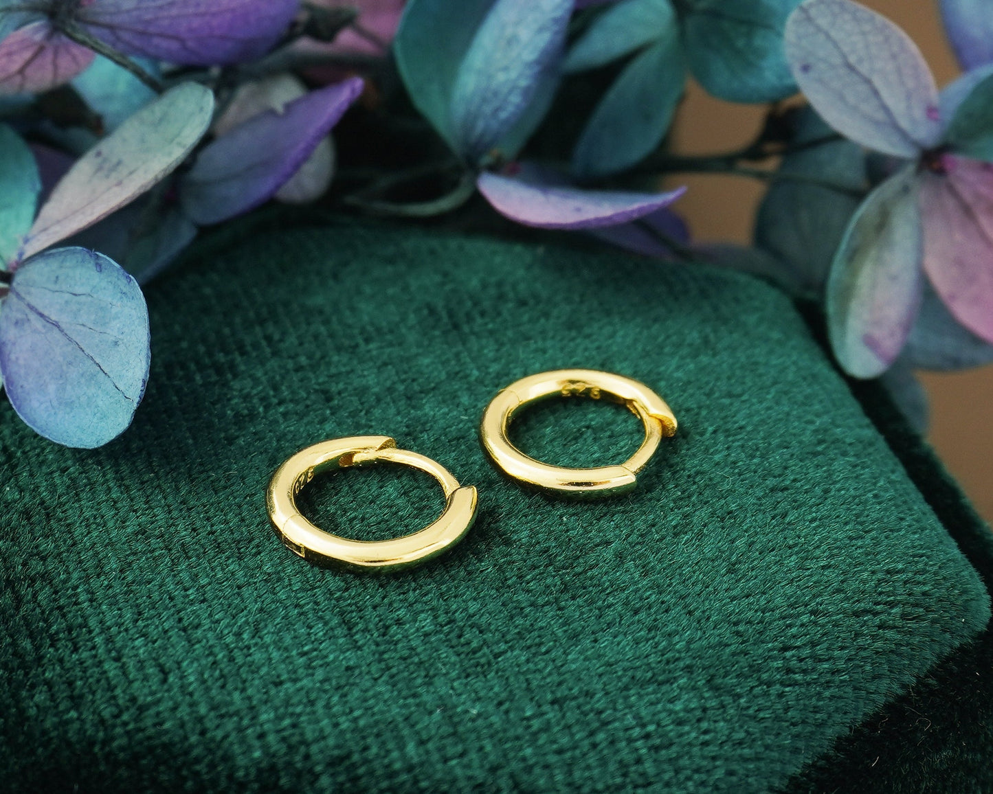 Pair of Tiny Round Edge Sterling Silver Huggie Hoop Earrings in Rhodium or 18ct Gold Plated, 3 Sizes