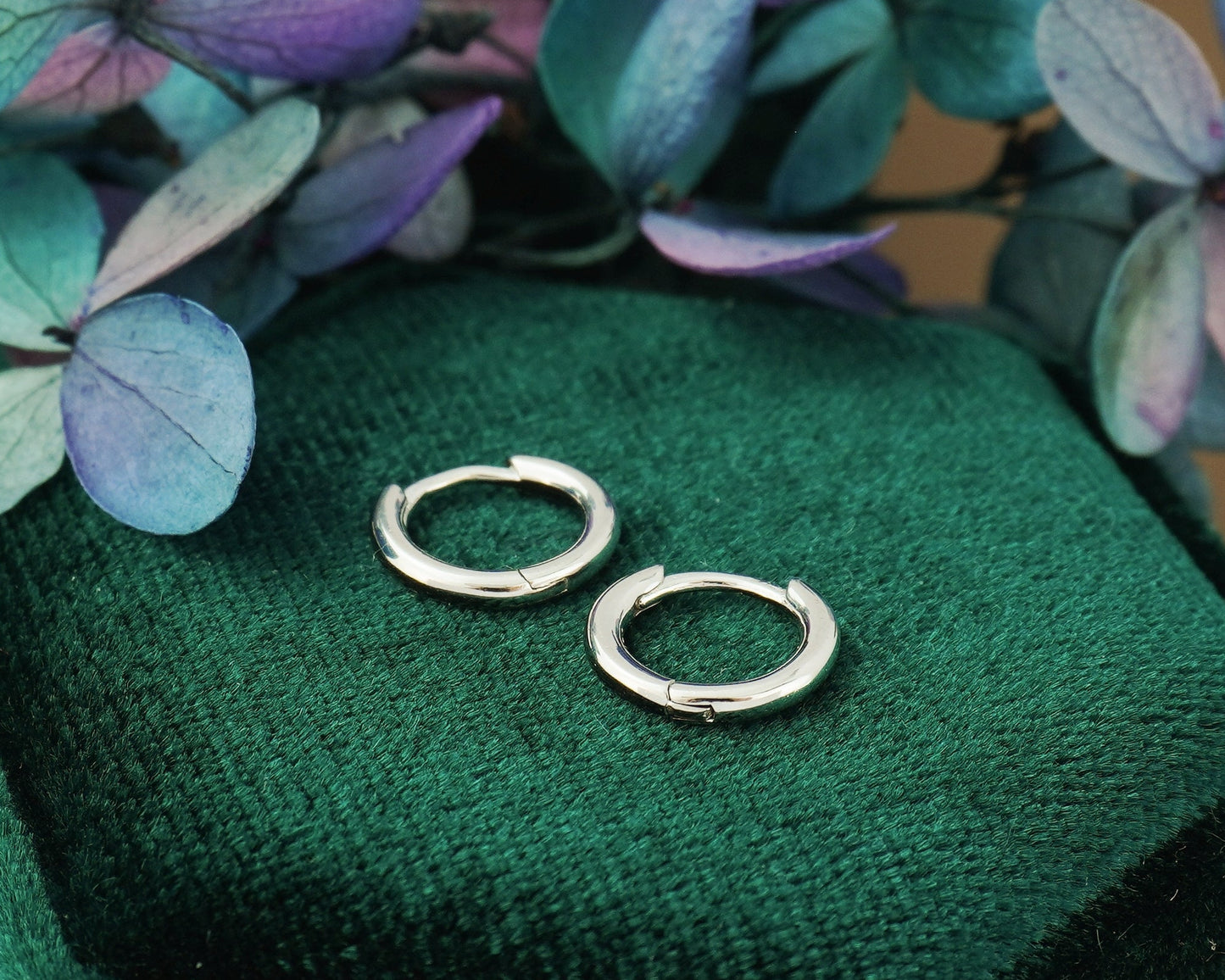 Pair of Tiny Round Edge Sterling Silver Huggie Hoop Earrings in Rhodium or 18ct Gold Plated, 3 Sizes