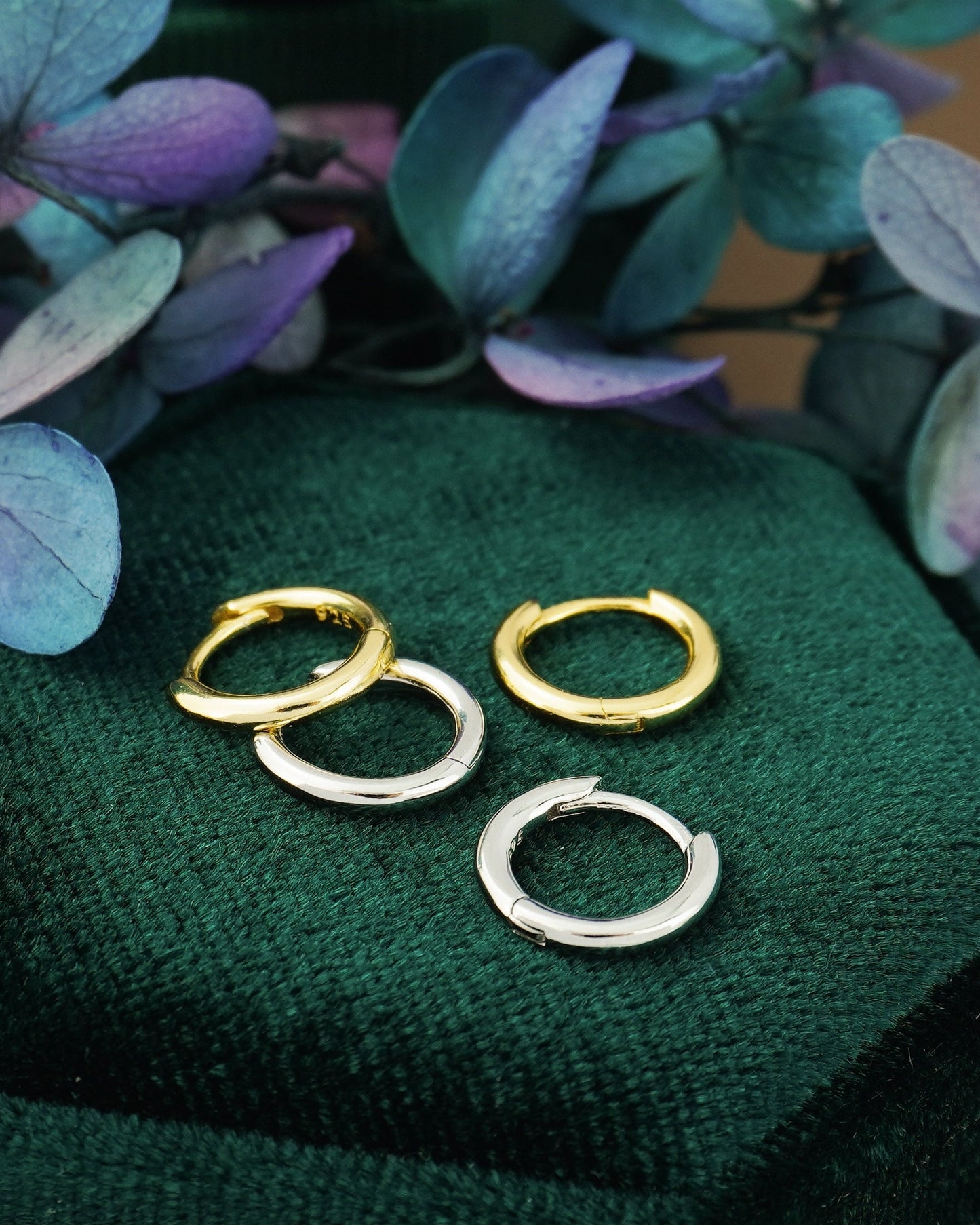 Pair of Tiny Round Edge Sterling Silver Huggie Hoop Earrings in Rhodium or 18ct Gold Plated, 3 Sizes