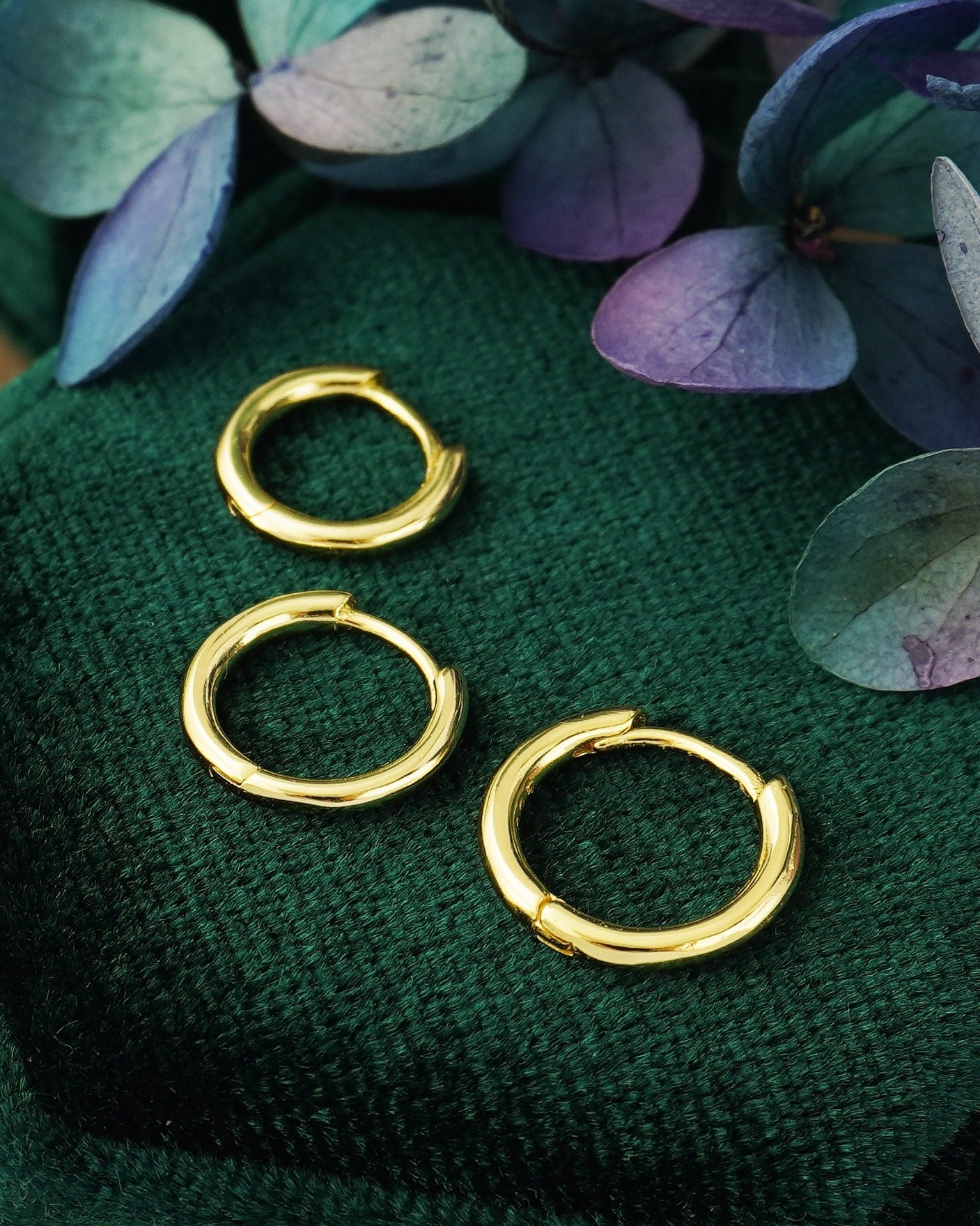 Pair of Tiny Round Edge Sterling Silver Huggie Hoop Earrings in Rhodium or 18ct Gold Plated, 3 Sizes