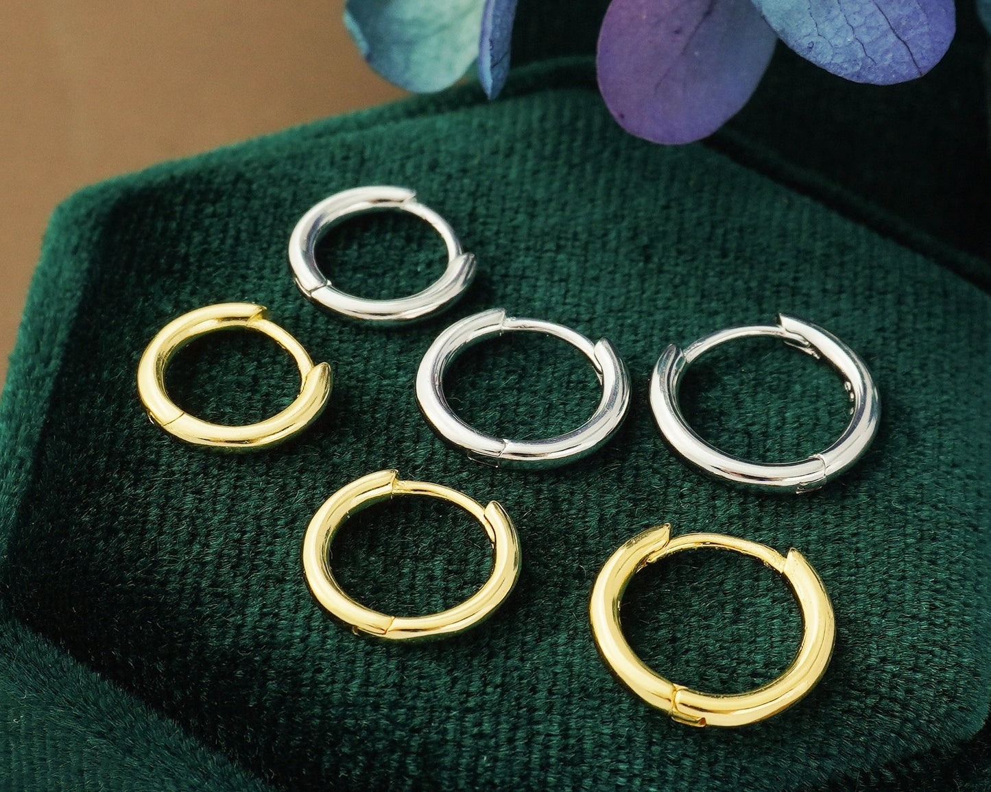 Pair of Tiny Round Edge Sterling Silver Huggie Hoop Earrings in Rhodium or 18ct Gold Plated, 3 Sizes