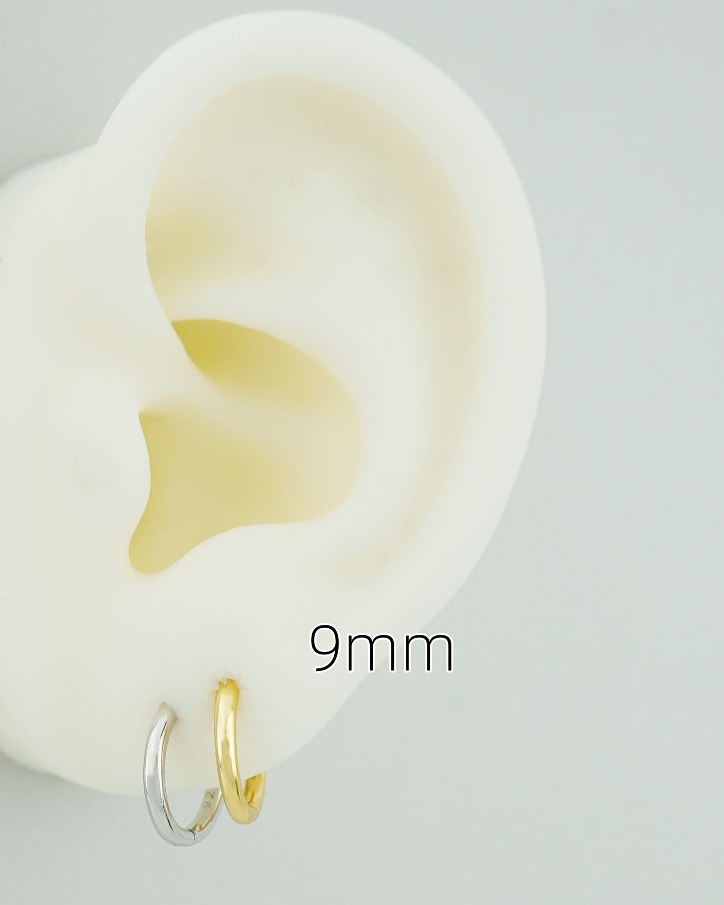 Pair of Tiny Round Edge Sterling Silver Huggie Hoop Earrings in Rhodium or 18ct Gold Plated, 3 Sizes