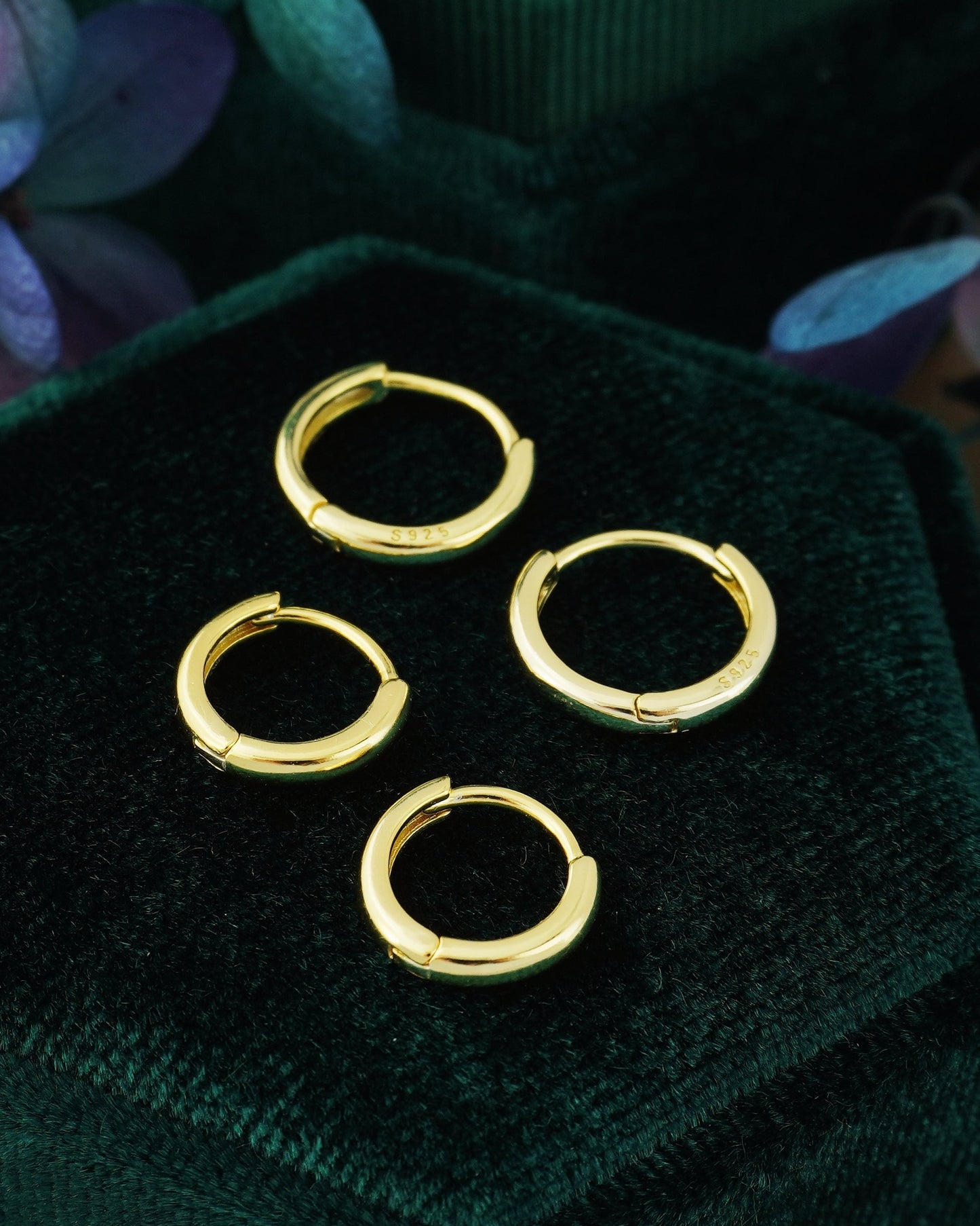 Pair of Tiny Round Edge Sterling Silver Huggie Hoop Earrings in Rhodium or 18ct Gold Plated, 2 Sizes