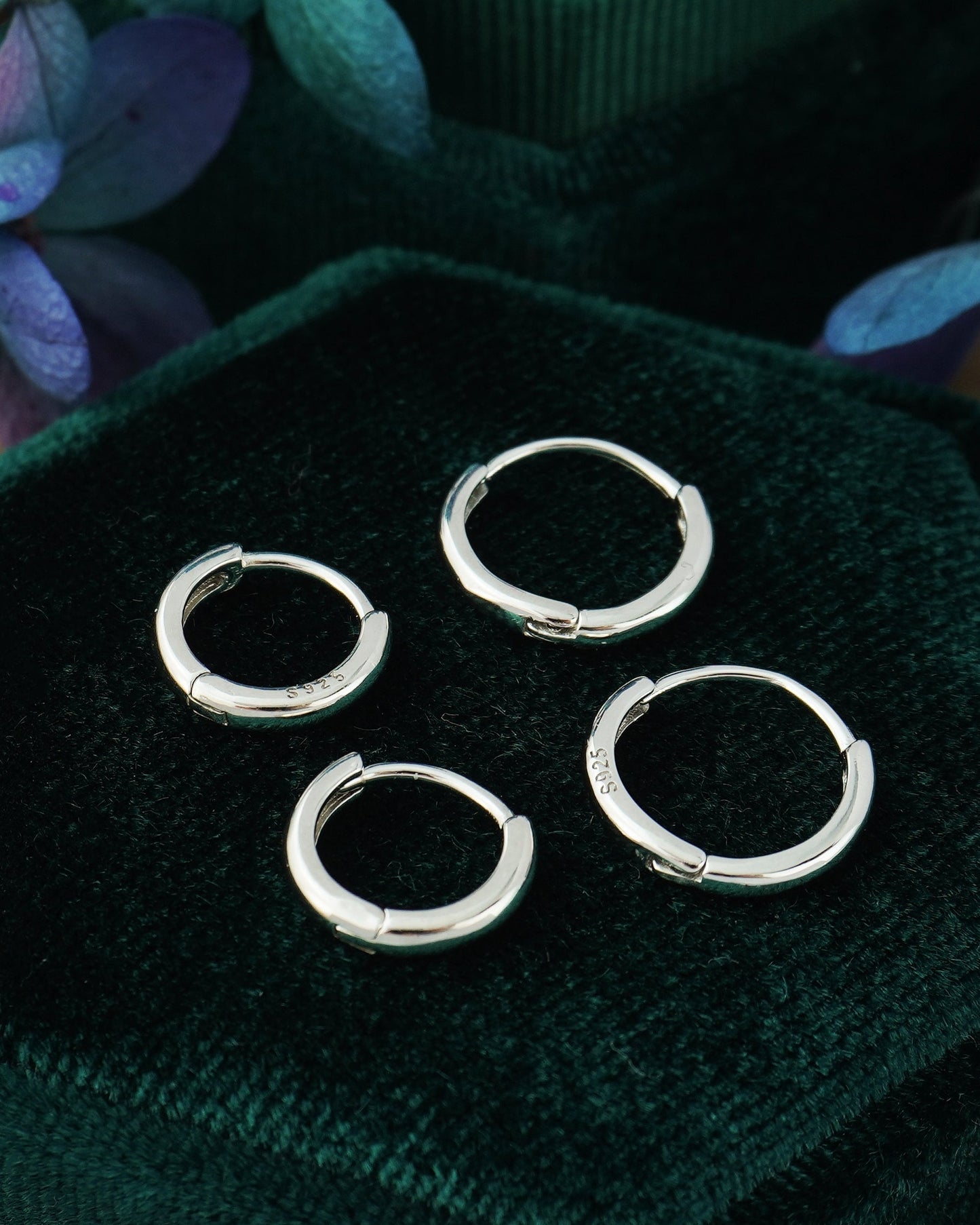 Pair of Tiny Round Edge Sterling Silver Huggie Hoop Earrings in Rhodium or 18ct Gold Plated, 2 Sizes