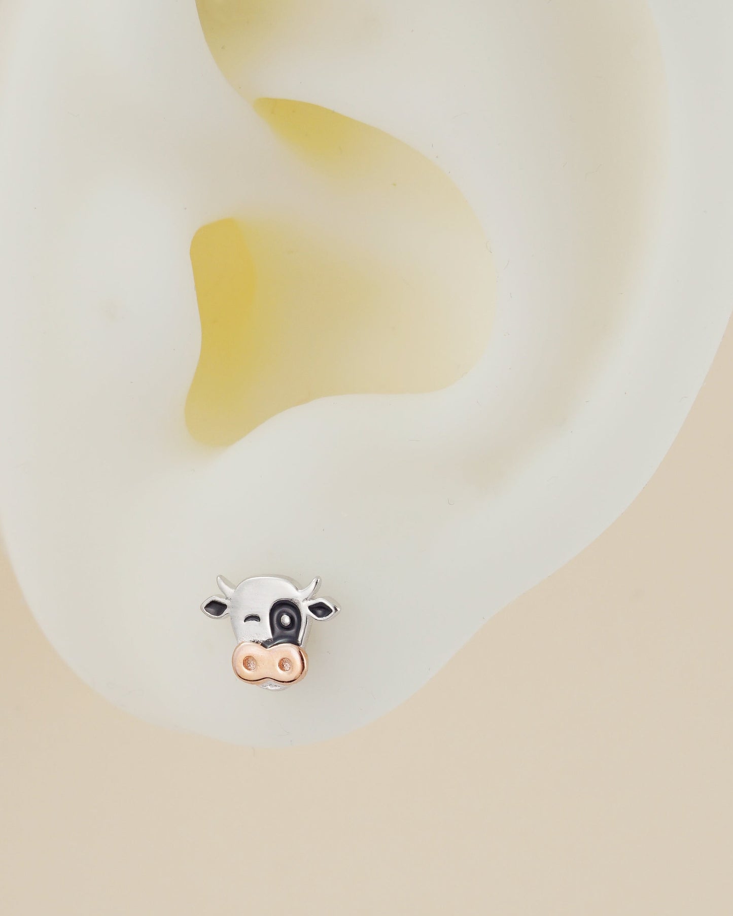 Pair of Sterling Silver Dairy Cow Stud Earrings, Whimsical Cute Animal Jewelry