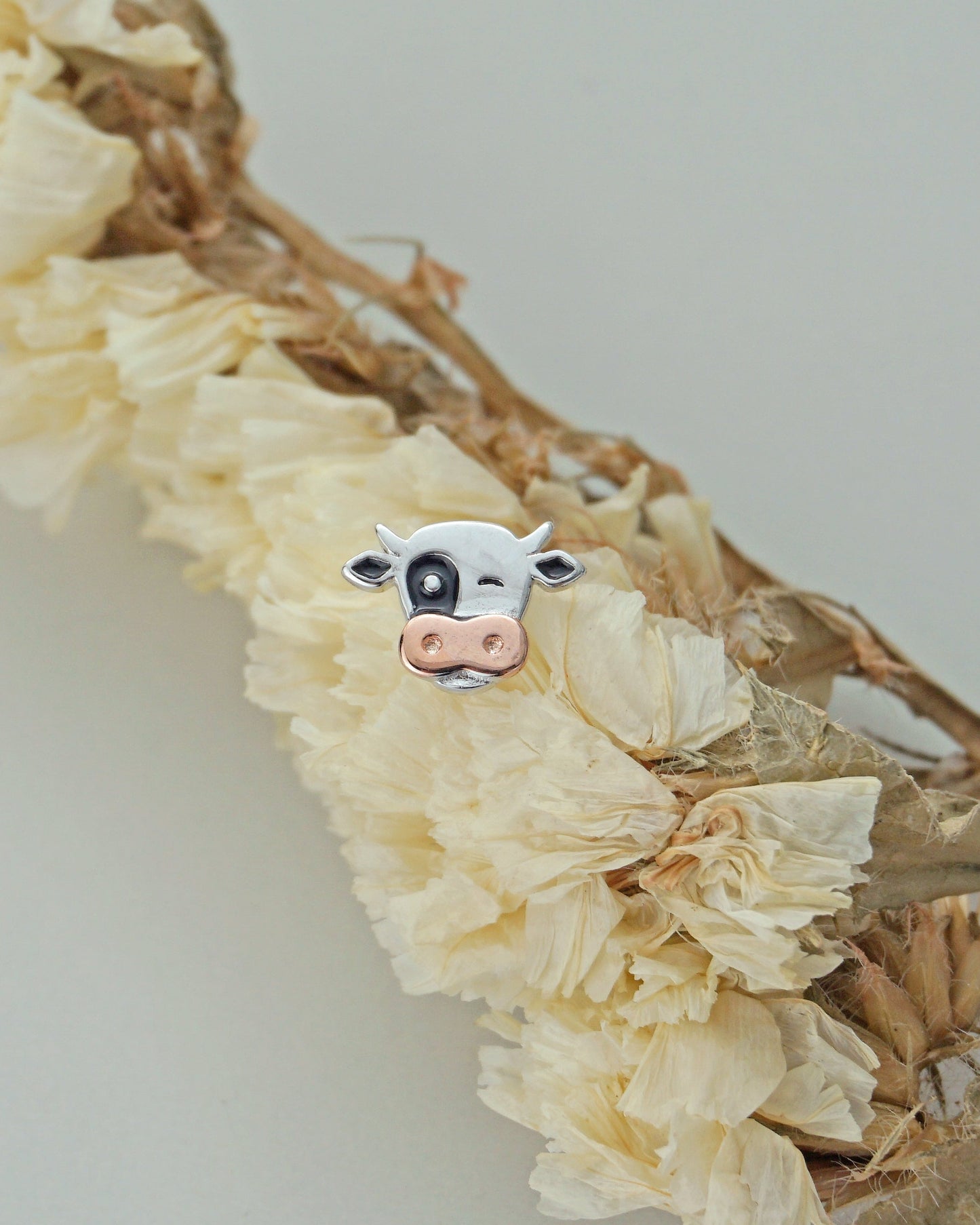 Pair of Sterling Silver Dairy Cow Stud Earrings, Whimsical Cute Animal Jewelry