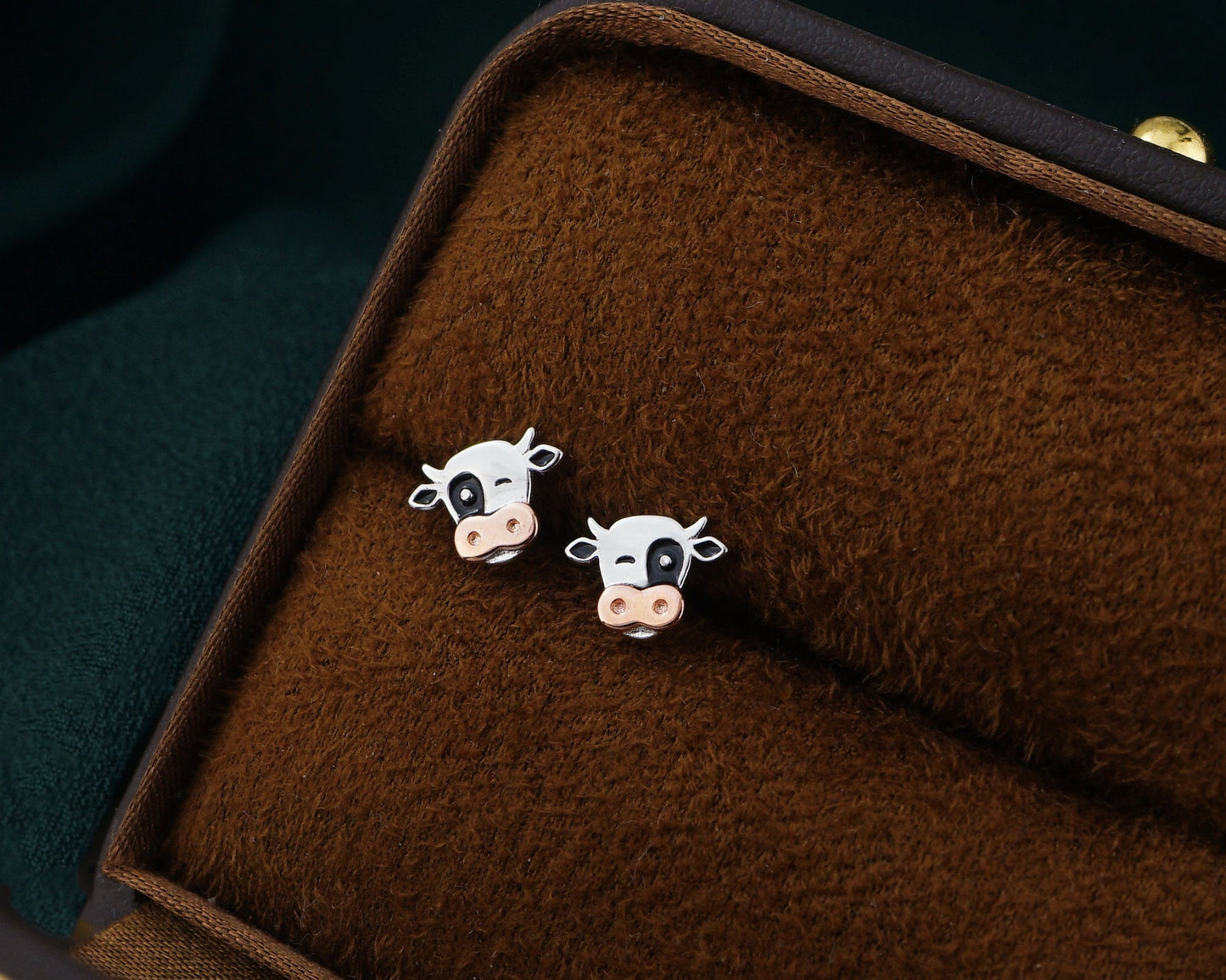 Pair of Sterling Silver Dairy Cow Stud Earrings, Whimsical Cute Animal Jewelry