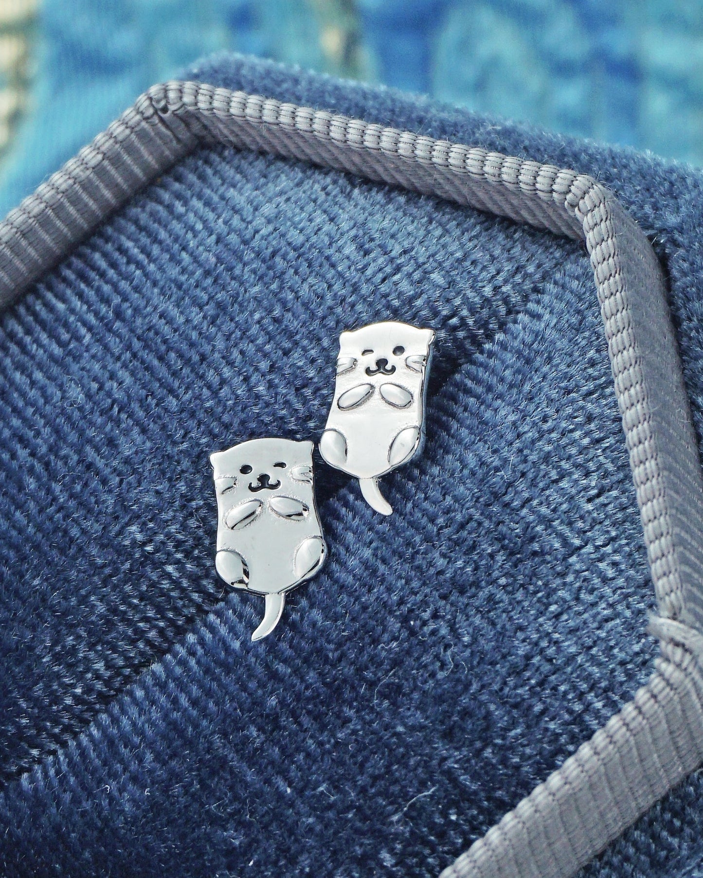 Pair of Sterling Silver Otter Stud Earrings, Whimsical Cute Animal Jewelry