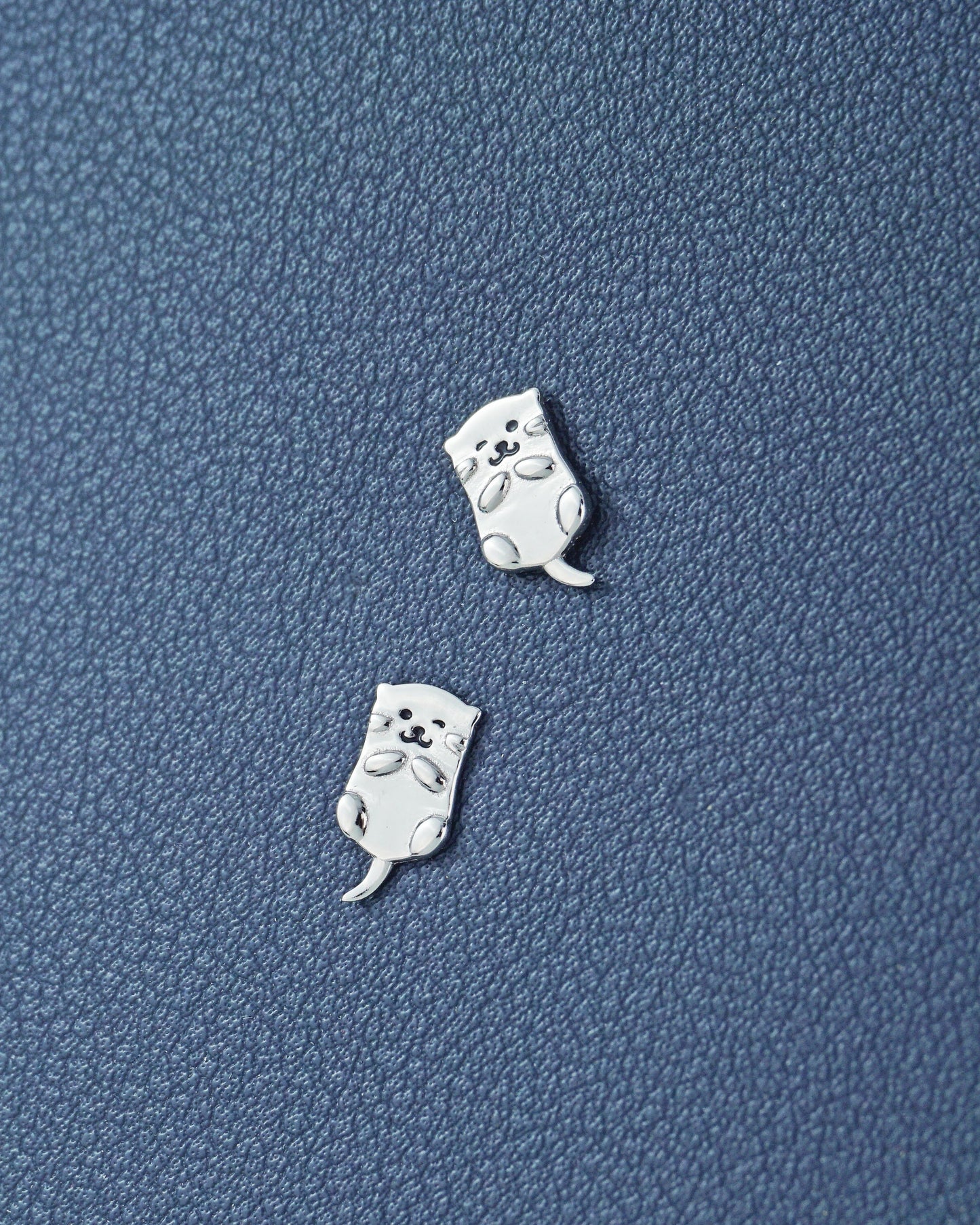 Pair of Sterling Silver Otter Stud Earrings, Whimsical Cute Animal Jewelry
