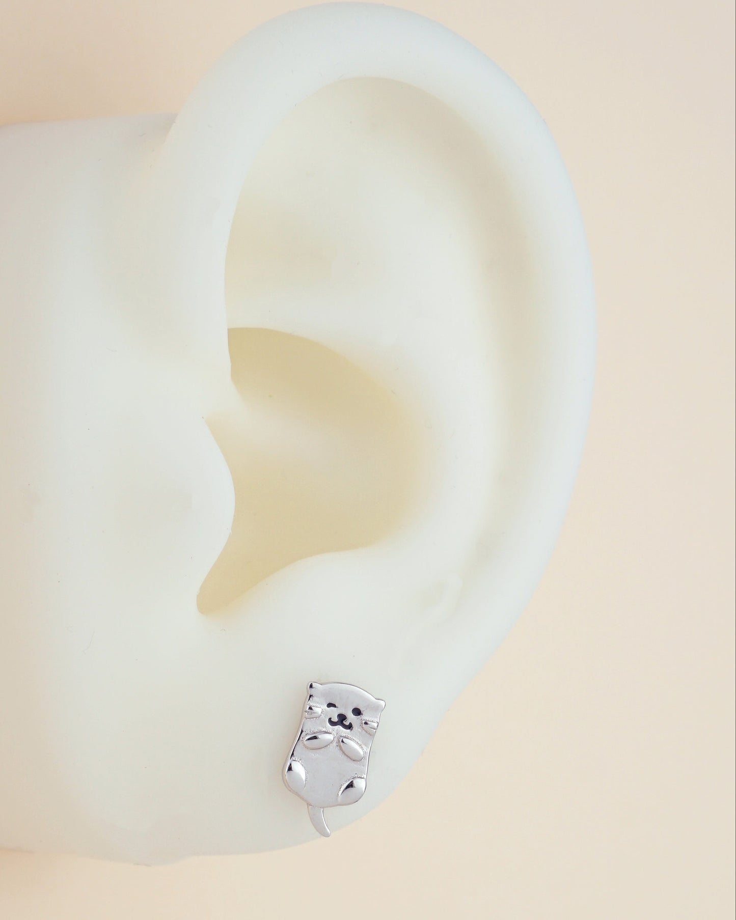 Pair of Sterling Silver Otter Stud Earrings, Whimsical Cute Animal Jewelry