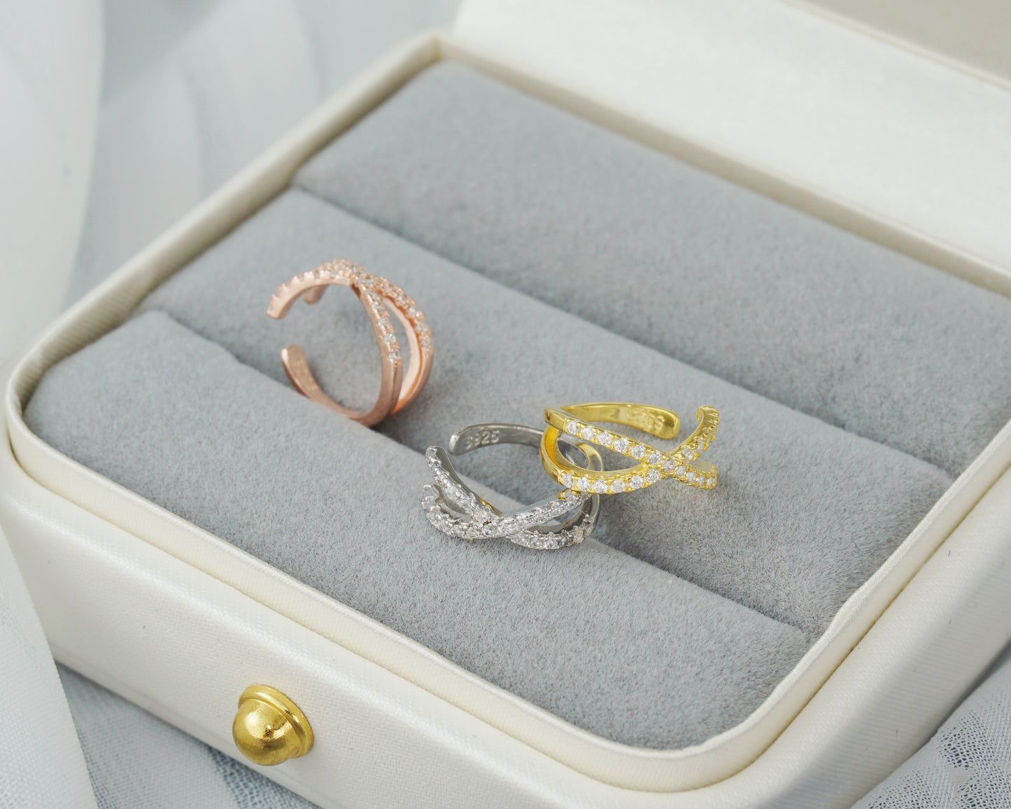 1 pc of Sterling Silver CZ Cross Ear Cuff, Clip on Earring in Rhodium, 18ct Gold or Rose Gold Plated