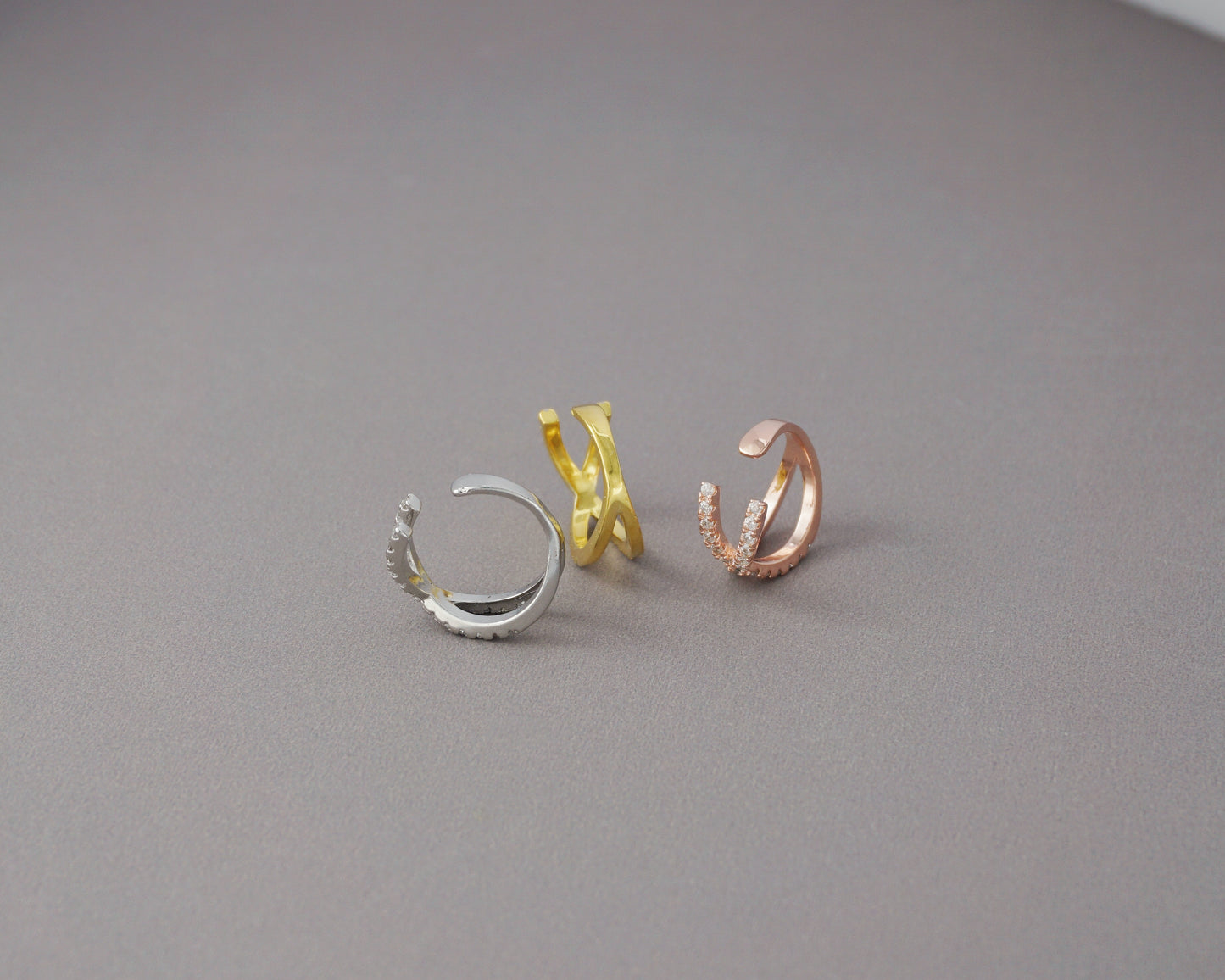 1 pc of Sterling Silver CZ Cross Ear Cuff, Clip on Earring in Rhodium, 18ct Gold or Rose Gold Plated