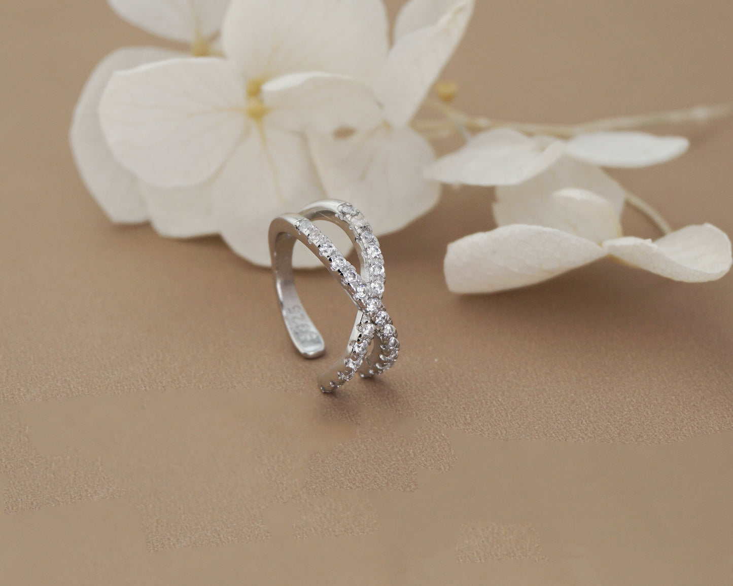 1 pc of Sterling Silver CZ Cross Ear Cuff, Clip on Earring in Rhodium, 18ct Gold or Rose Gold Plated