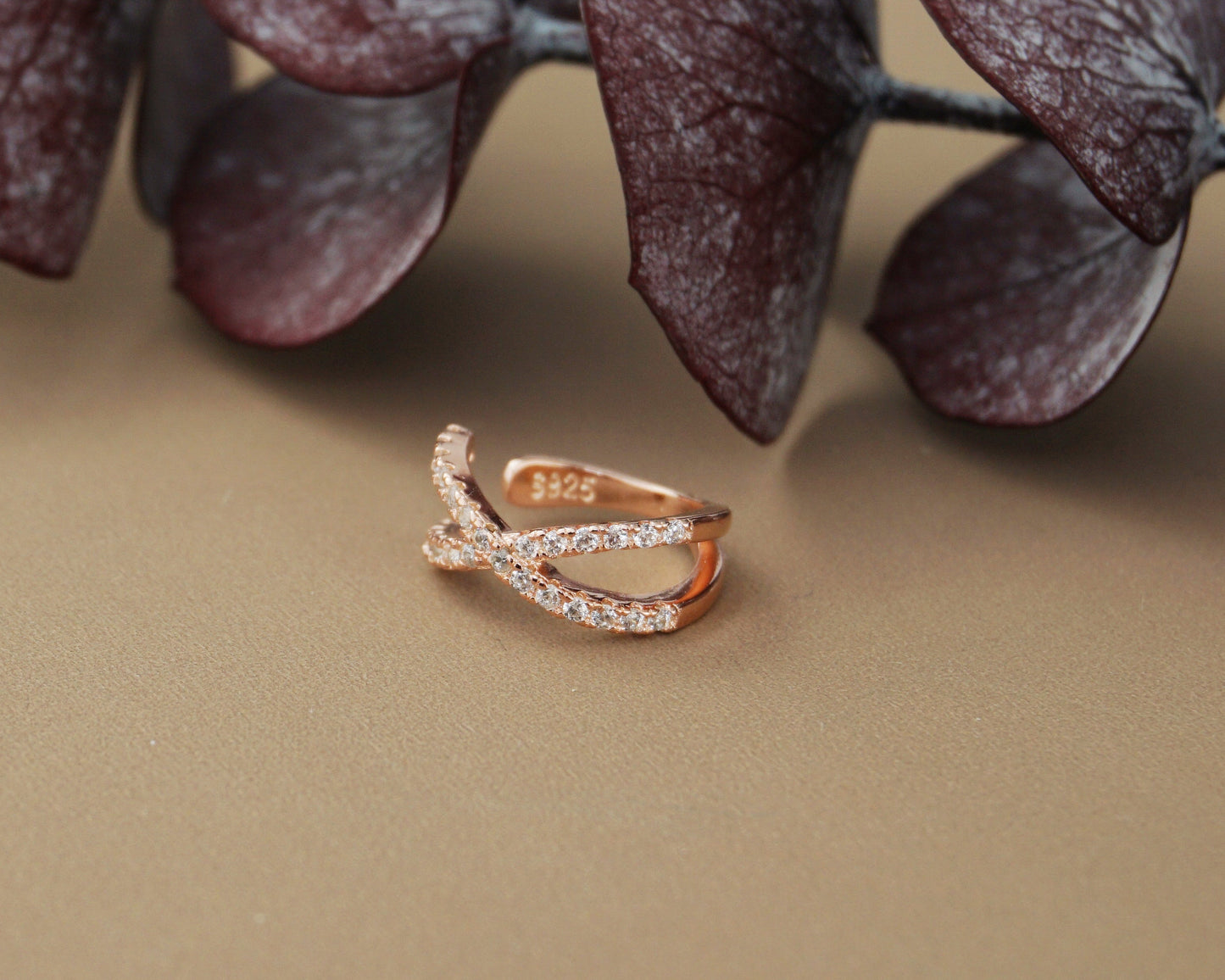1 pc of Sterling Silver CZ Cross Ear Cuff, Clip on Earring in Rhodium, 18ct Gold or Rose Gold Plated