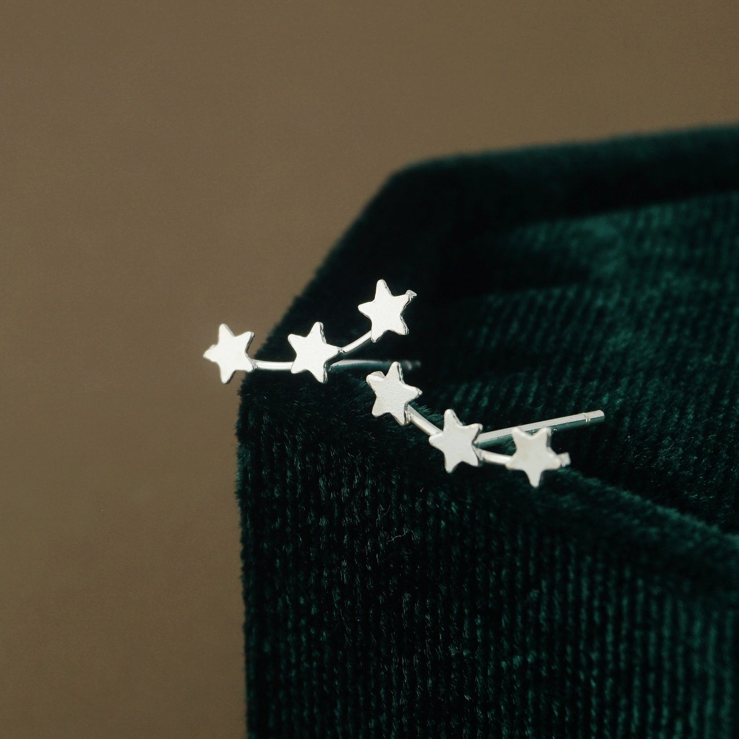 Pair of Tiny Trio Star Stud Earrings in Sterling Silver, 3 Small Stellar Climber, Mini Crawler