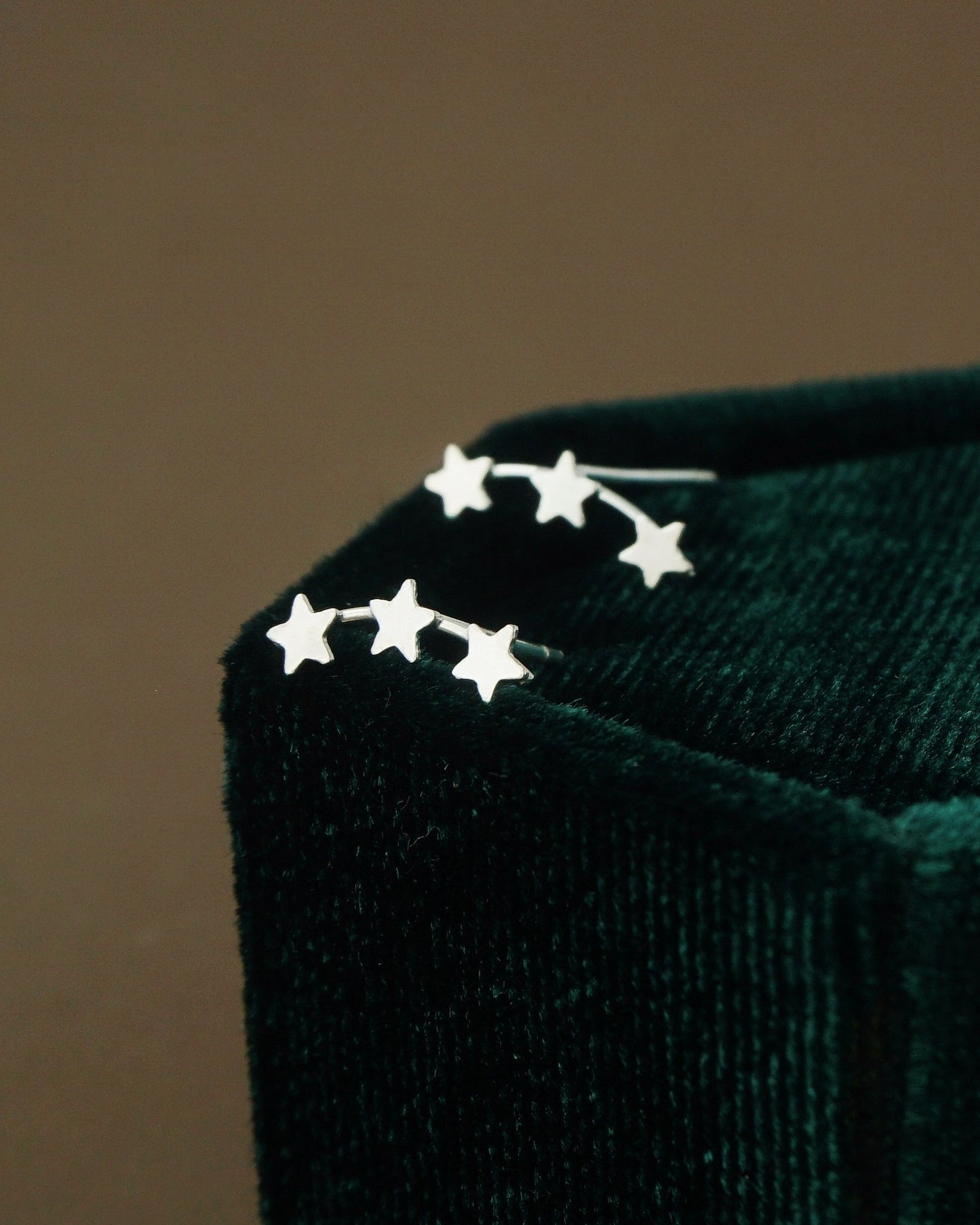 Pair of Tiny Trio Star Stud Earrings in Sterling Silver, 3 Small Stellar Climber, Mini Crawler