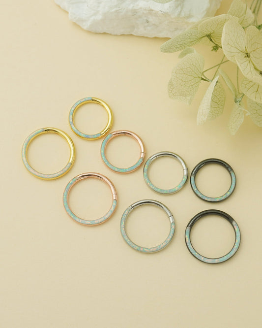 1 pc of 16G Hinged Opal Daith Ring, Stainless Steel Earring Hoop, 4 Colors, Helix Cartilage Segment Clicker, Nose Septum Piercing Jewelry
